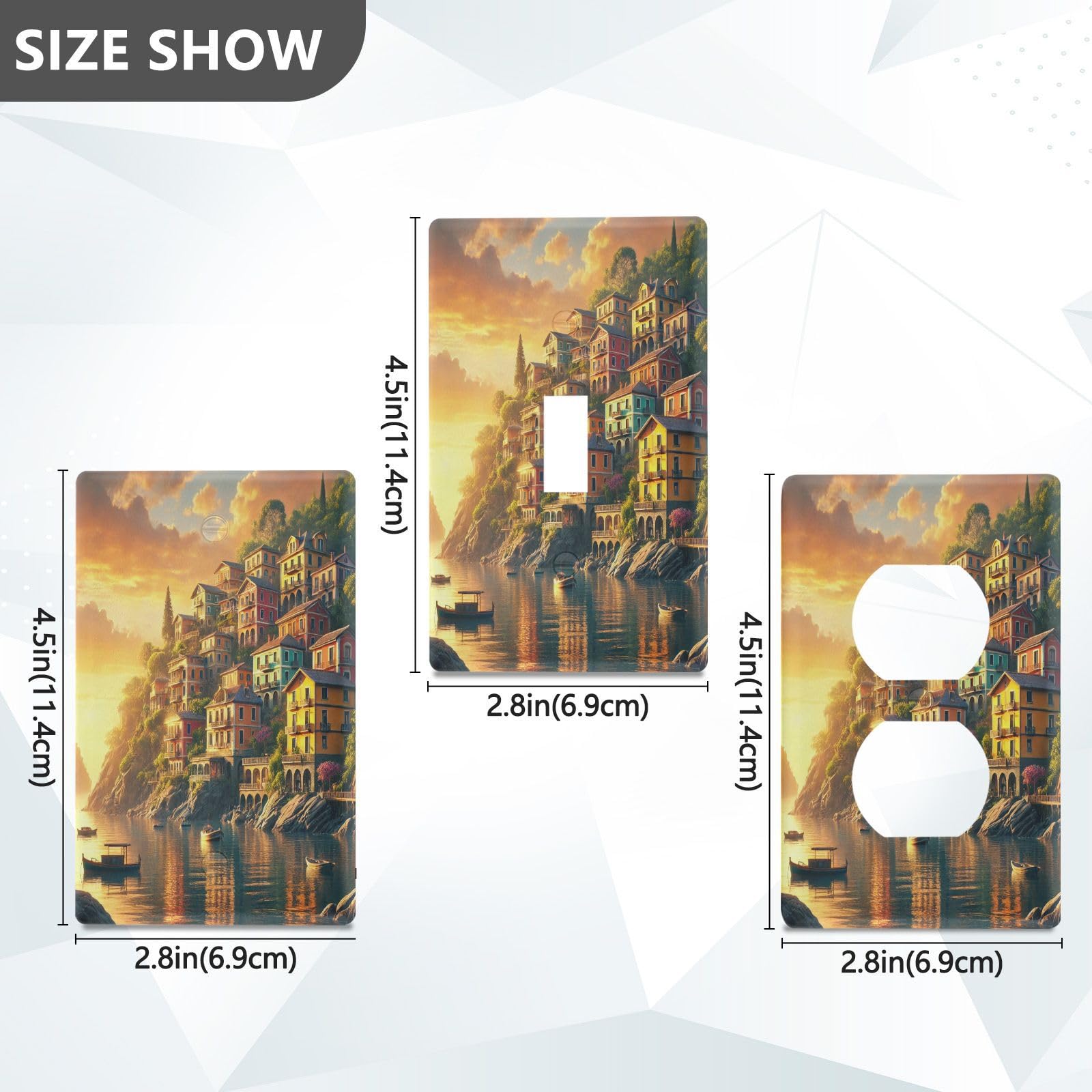 Houses Coast Boats Light Switch Cover Decorative Receptacle Outlet Wall Plate Guard Plastic Outlet Covers for Home Decor Room Bedroom Bathroom (Unused Outlet Cover)