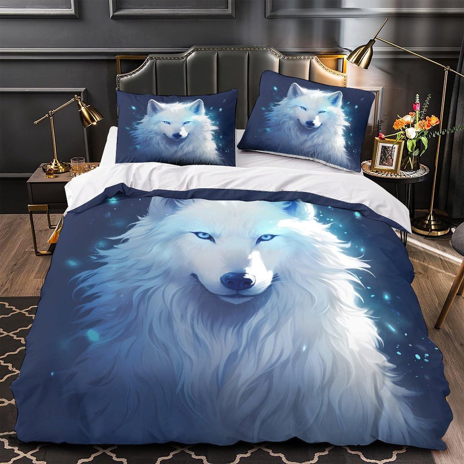 Housse de couette loup 3D effet super doux et hypoallergénique