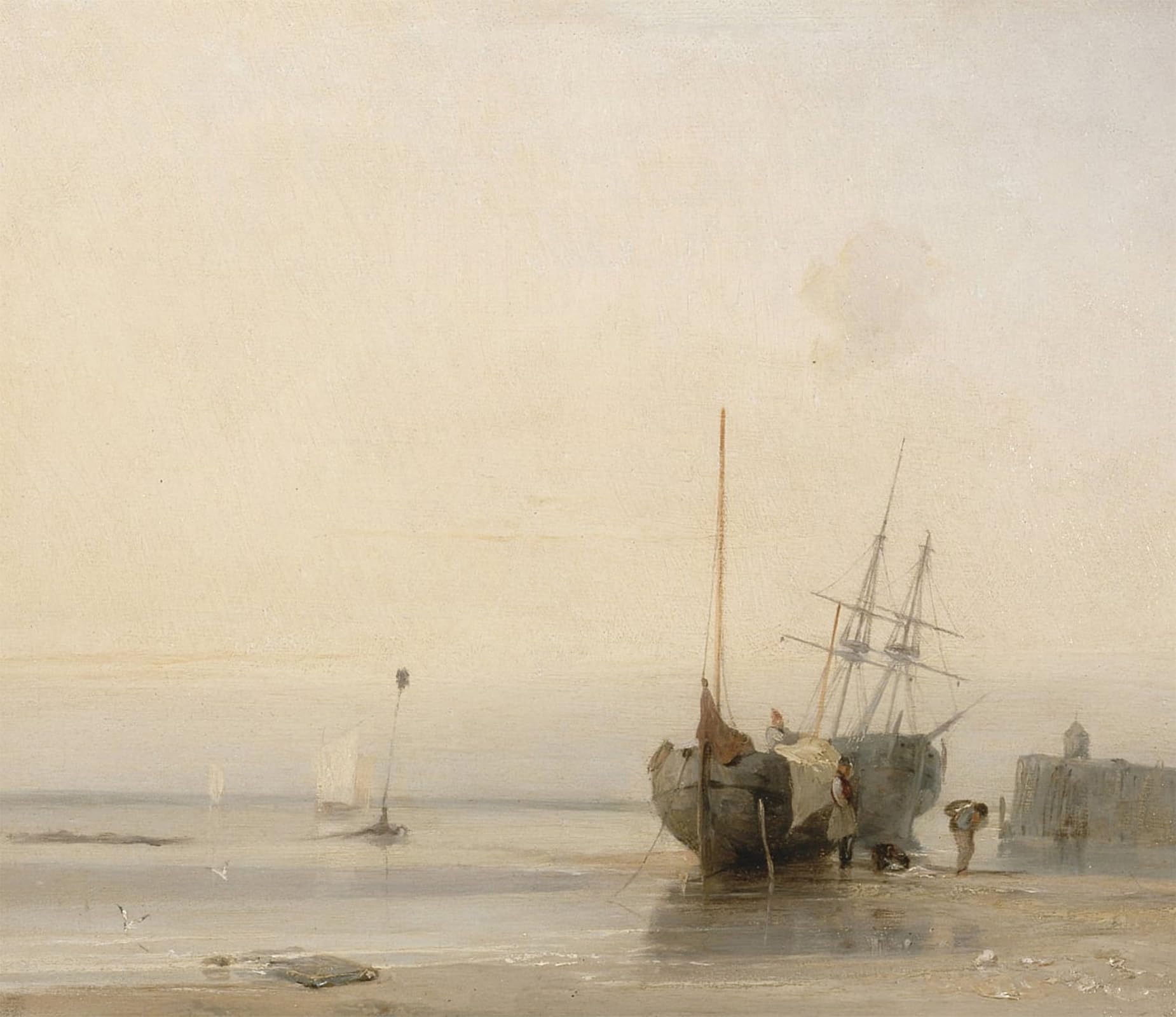 ARTXLXXBN Famous Print Painting Colorful Art Print Calais Jetty France by Richard Parkes Bonington Canvas Art Decorations for Home Decor 60x90cm