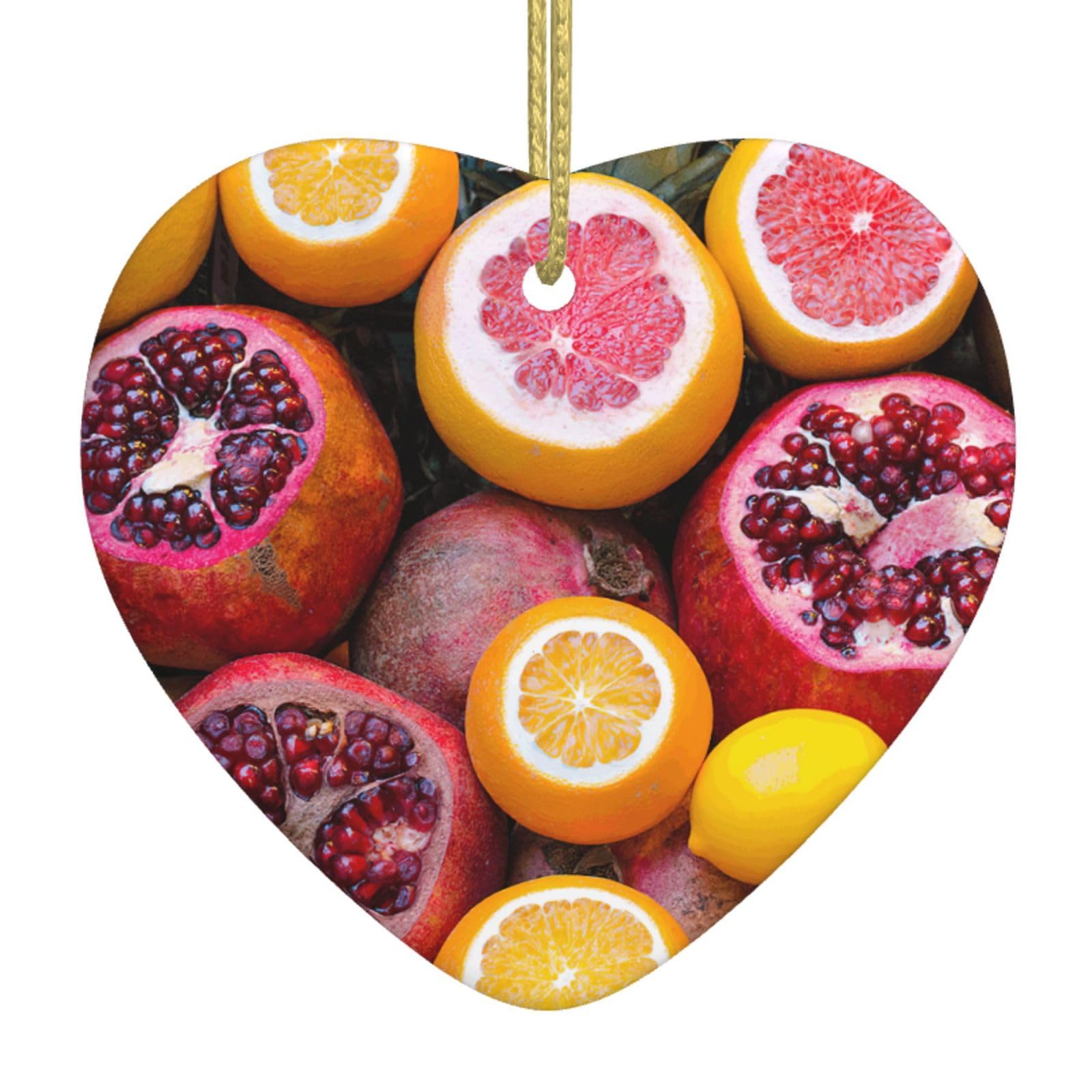 Nbtghga White Fruit Picture-Standard Print Christmas Ornaments, Ceramic Hanging Ornament, Xmas Tree Decoration, Holiday Home Decor
