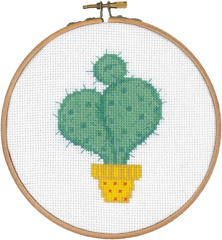 Vervaco Counted Cross Stitch Kit with Embroidery Ring: Cactus I, Cotton, NA, 14.5 x 14.5cm / 5.8" x 5.8", N\a