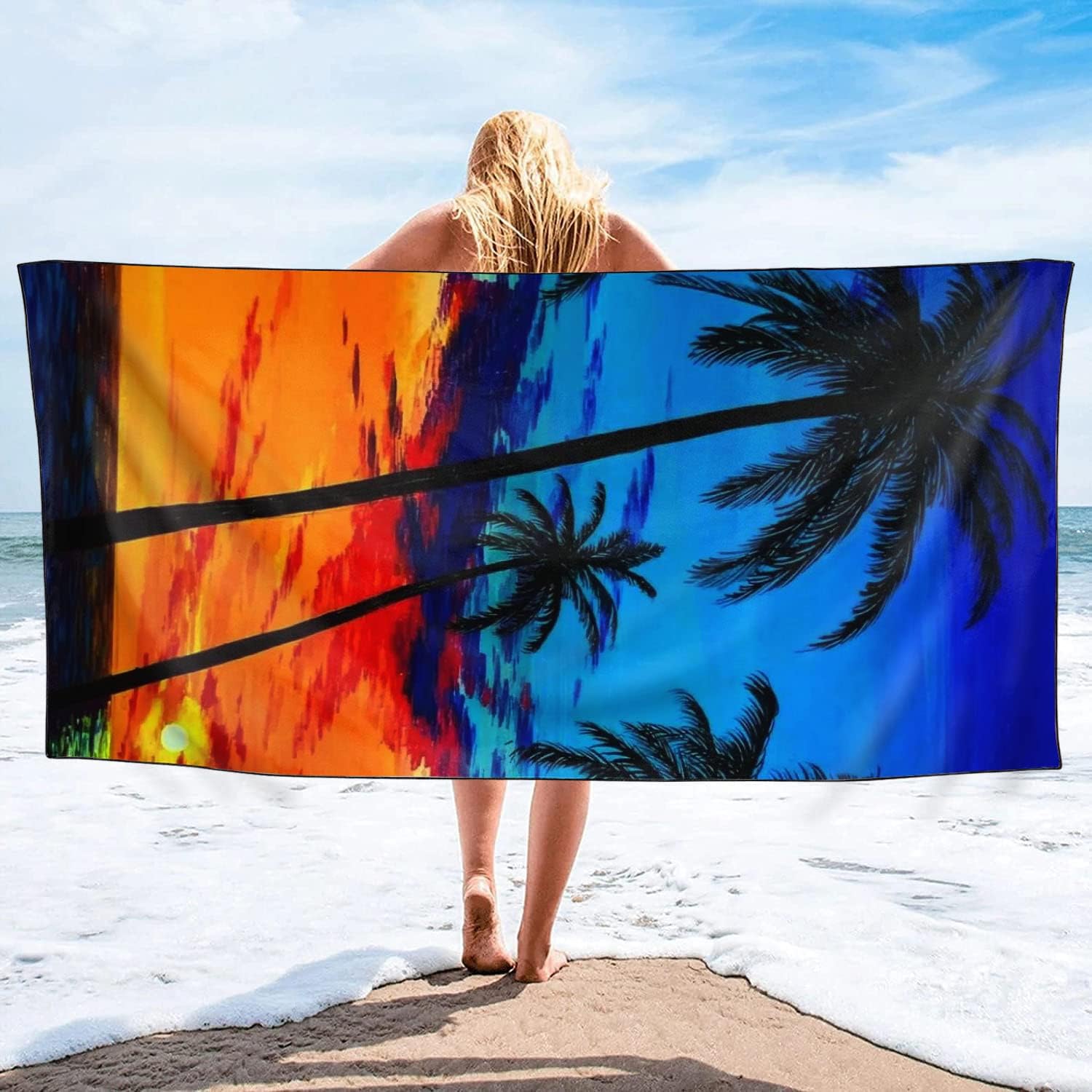 Oversized Beach Towel Quick Dry Sand Free Lightweight Microfiber Beach Towels for Swim Pool Camping Travel, Colorful Sunset Coconut Palm Trees, 36"x72" - Image 2
