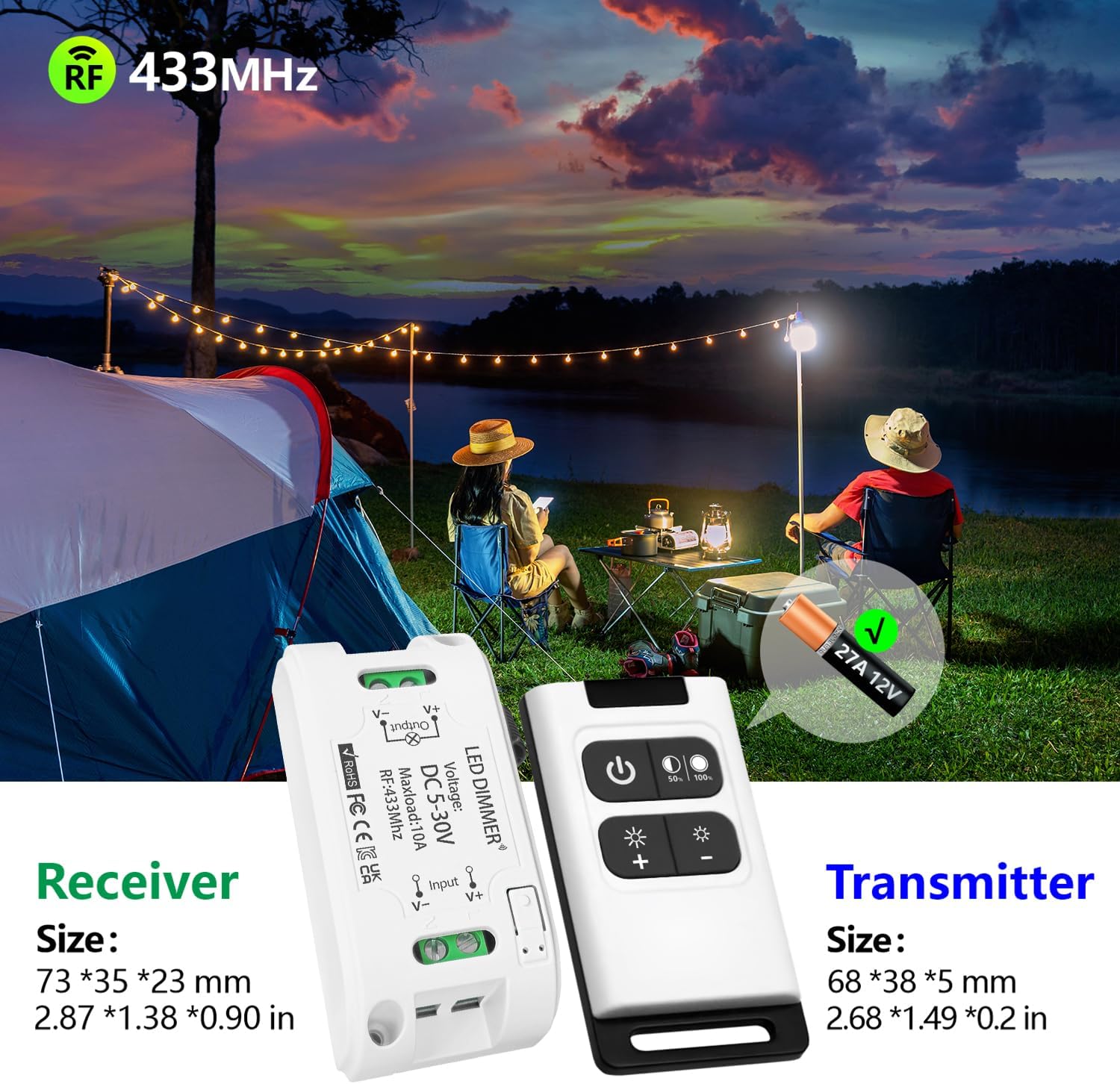 Comparison of 50% and 100% brightness levels controlled by the remote