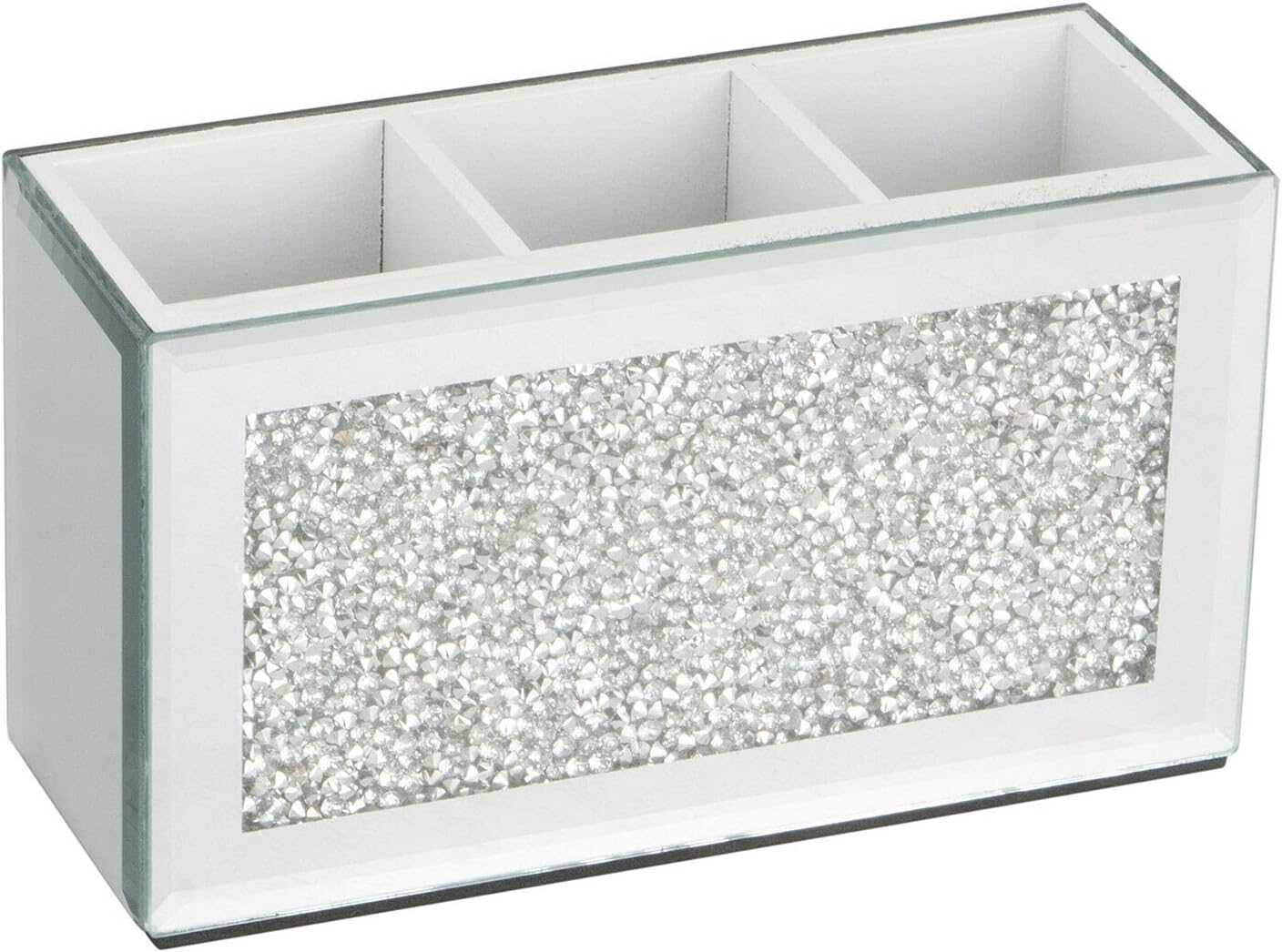 Makeup Brush Holder Organiser Crushed Diamond Mirror Jewel Beauty box Cup Container Storage Case, 3 Compartments UK