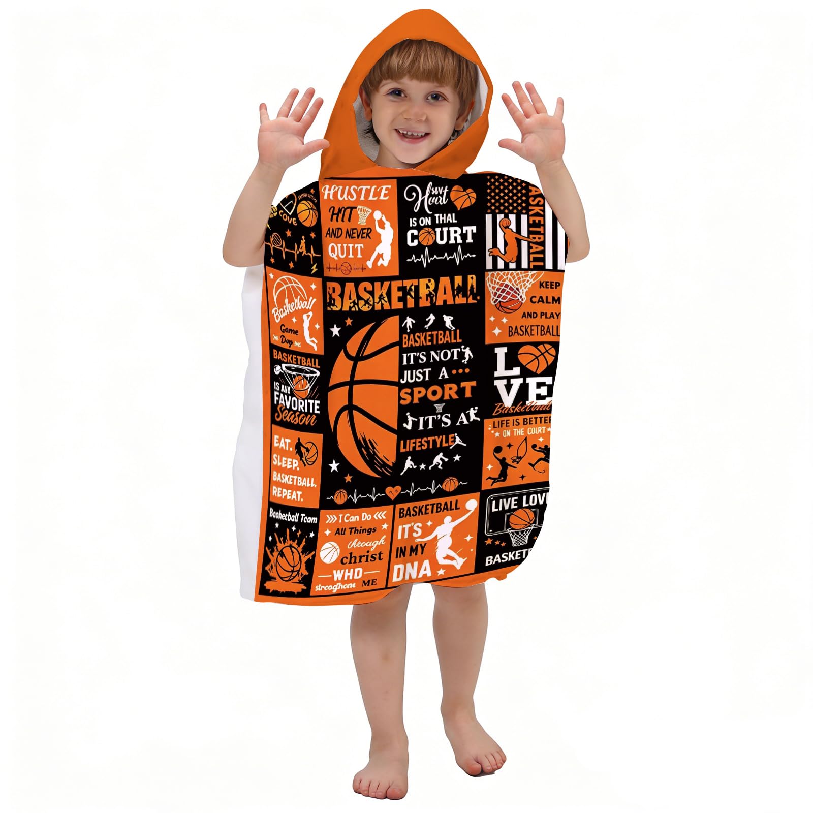 Corbourt Hooded Kids Beach Towels - Basketball Bath Towel Girls Boys Swim Kids Pool Towels Quick Dry Lightweight Soft Microfiber Poncho Towel 24x24 (Basketball Towel-3)