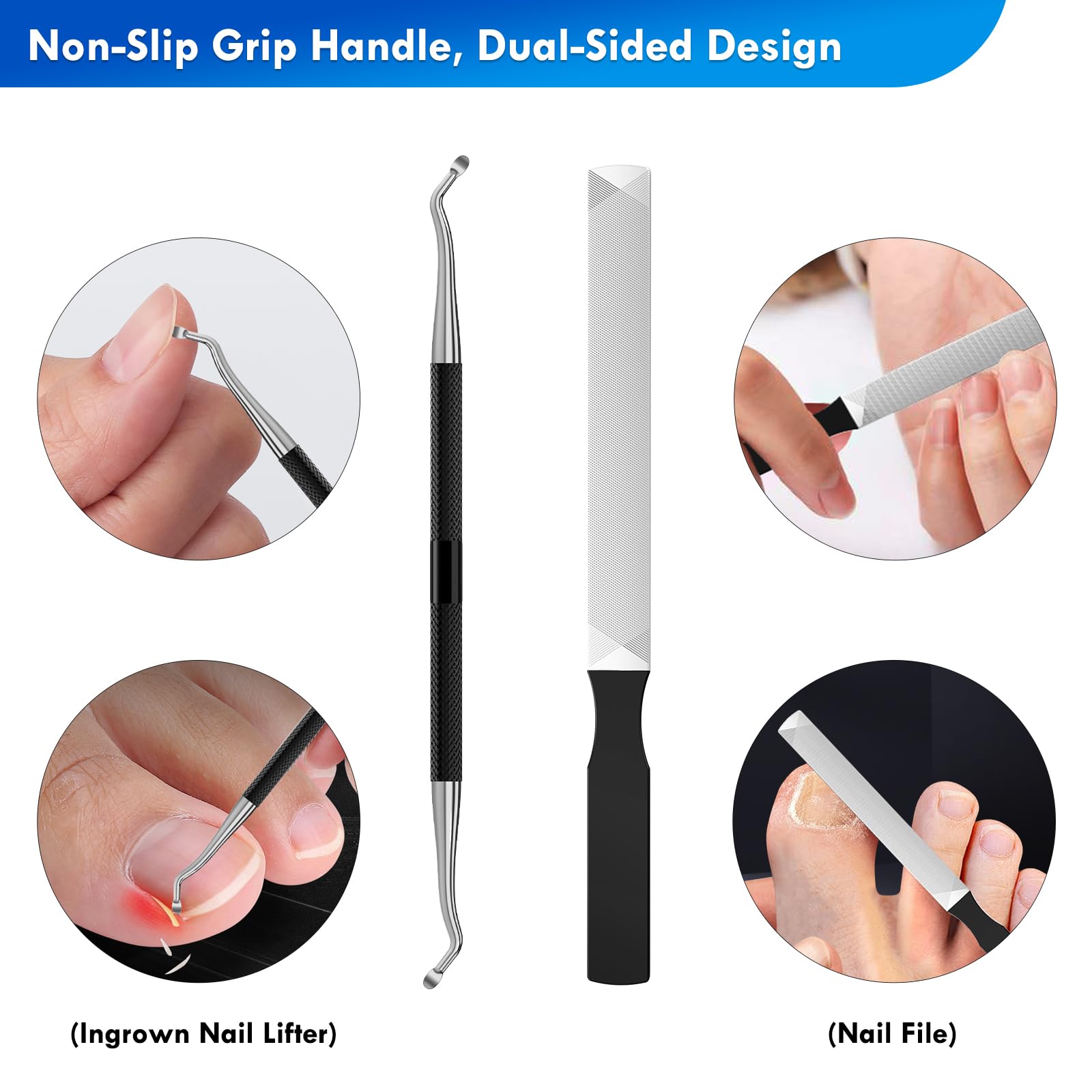 Kit profesional de herramientas de uñas encarnadas para personas mayores, cortaúñas rectas de mandíbula ancha, cortaúñas en ángulo grande para uñas gruesas o uñas resistentes, juego de manicura para