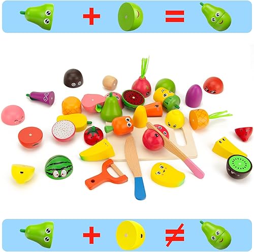 Miniatura 7 de Juegos de comida de madera para niños, cocina para cortar frutas y verduras, juguetes de simulación para niños pequeños, juguetes Montessori, regalo