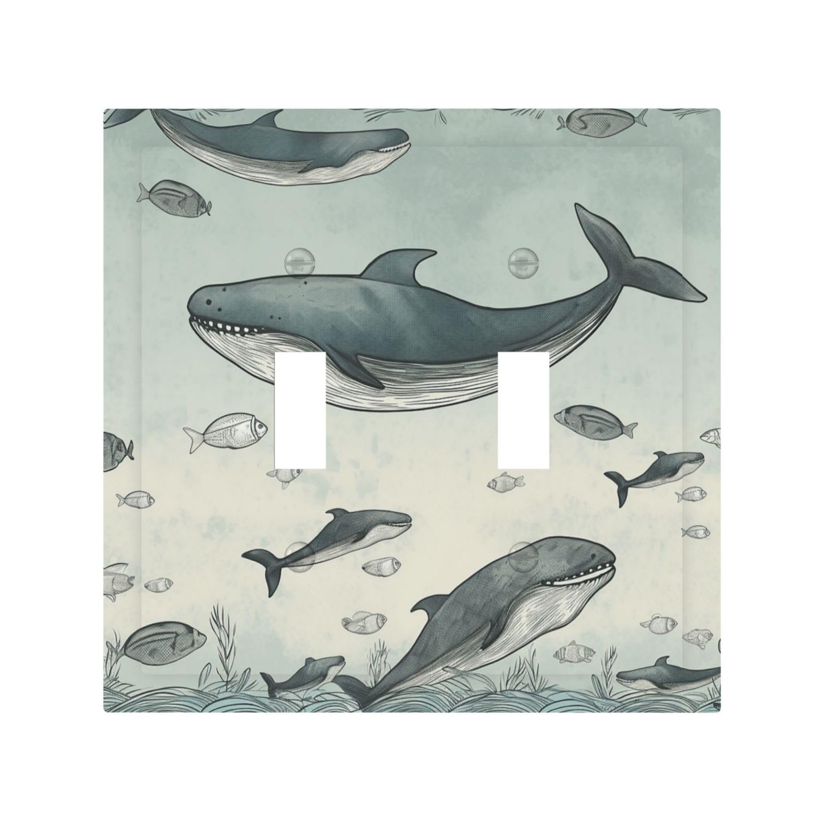 2-Gang Decorator Wall Plate Baleen Whale Light Switch Cover Double Toggle Receptacle Wall Plate Mid Size 4.9" x 5" Wallplate Unbreakable Polycarbonate Outlet Faceplates Covers