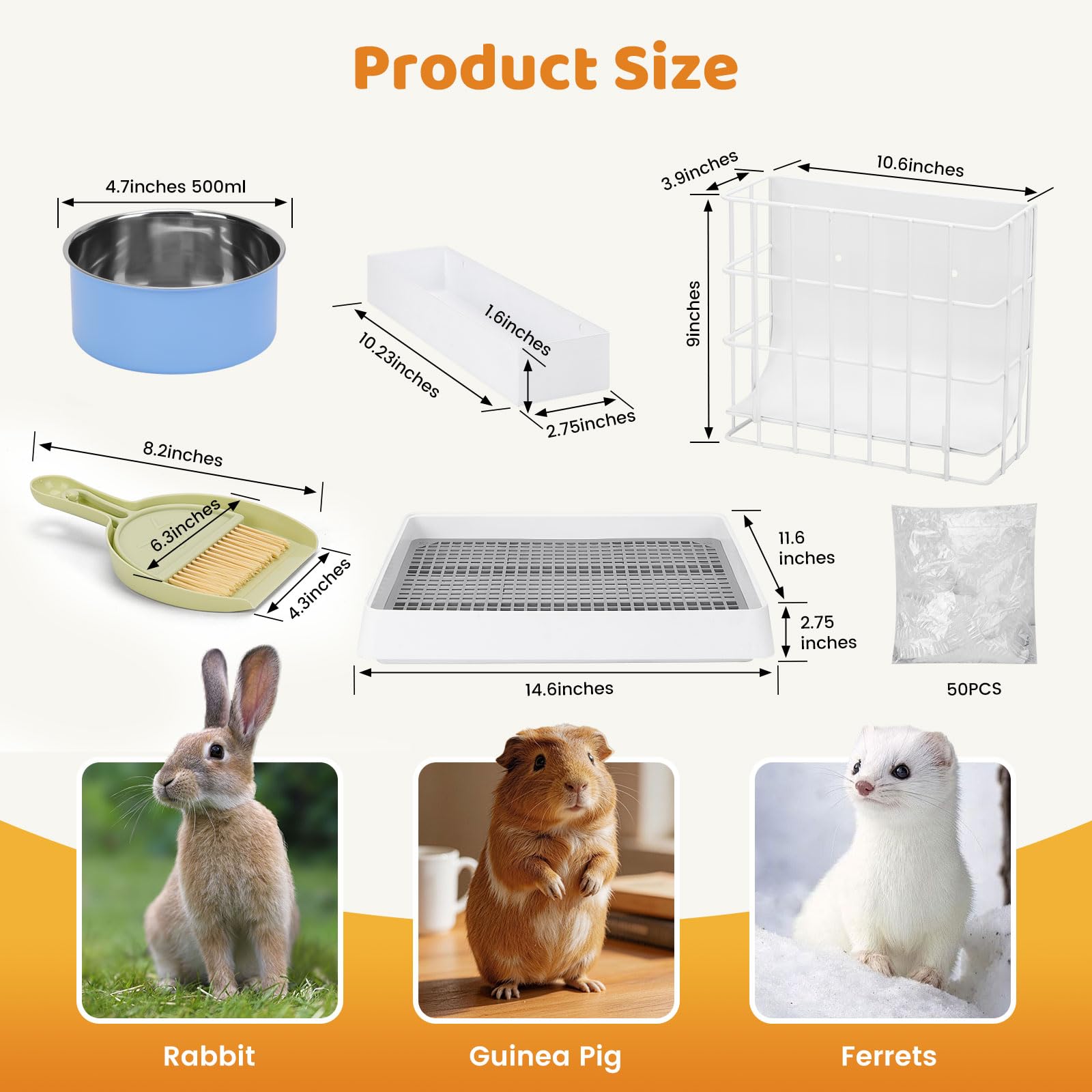 3 in 1 Rabbit Litter Box with Hay Feeder, Bunny Litter Box with Metal Guinea Pig Hay Feeder and Hanging Water Bowl for Bunny, Guinea Pigs, Chinchillas and Other Small Animals - image 4