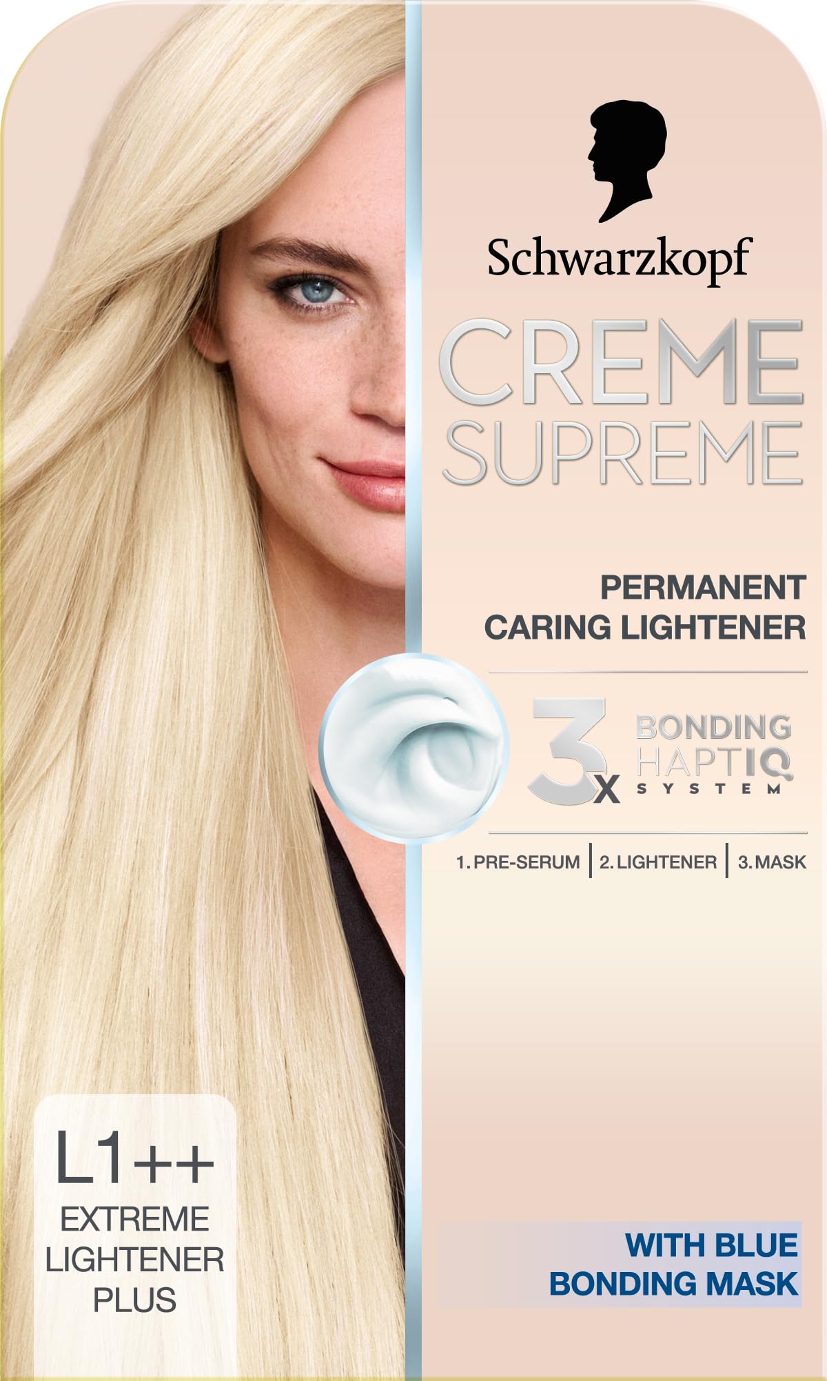 Schwarzkopf Creme Supreme L1++ Extreme Lightner Plus, Permanent Hair Lightener, Caring Lightener for Hair with 3-Step Bonding System Against Damage, Neutralises Yellow Tones