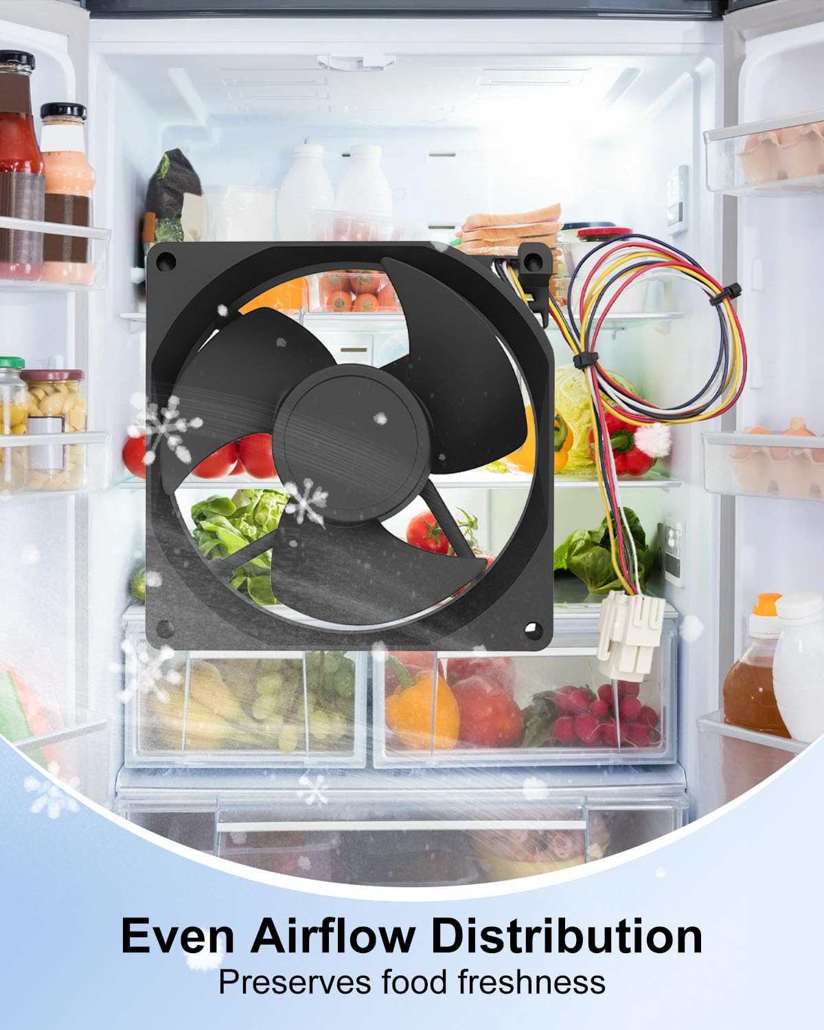 Refrigerator Evaporator Fan Motor Fit for GE Fridge Some Models, 4-Pin Freezer Cooling Fan Motor Replace WR60X32088 EWR60X32088 U12E12MS2CA3-57Z32, DC12V 0.27A 3W