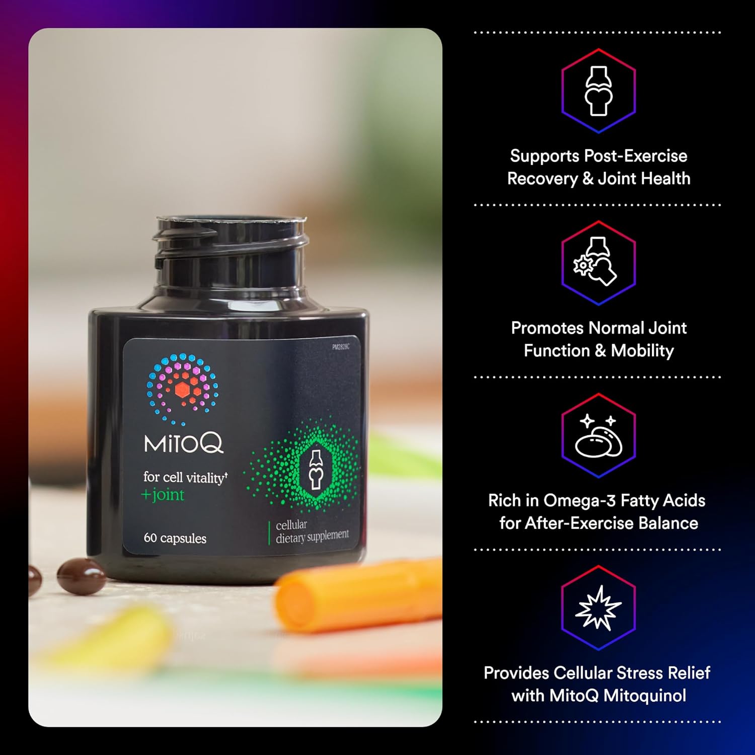 MitoQ +Joint Advanced CoQ10 Antioxidant Supplement - Contains Mitoquinol Mesylate & Green Lipped Mussel Omega Oil Extract - Supports Healthy Joint, Mobility and Cell Vitality (60 Softgel Capsules) - Image 2