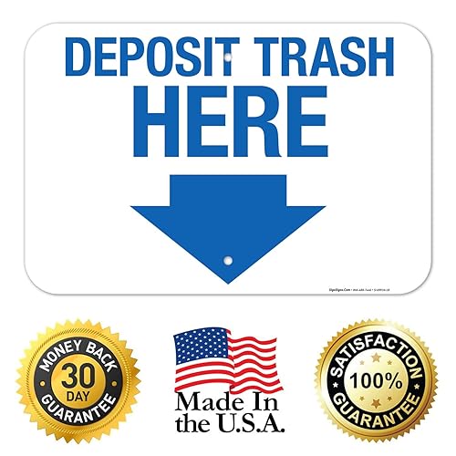 Miniatura 5 de Deposit Trash Here With Downward Arrow Sign, 12x18 Inches, 55 mil thick HDPS (high density polystyrene), Made in USA by Sigo Signs