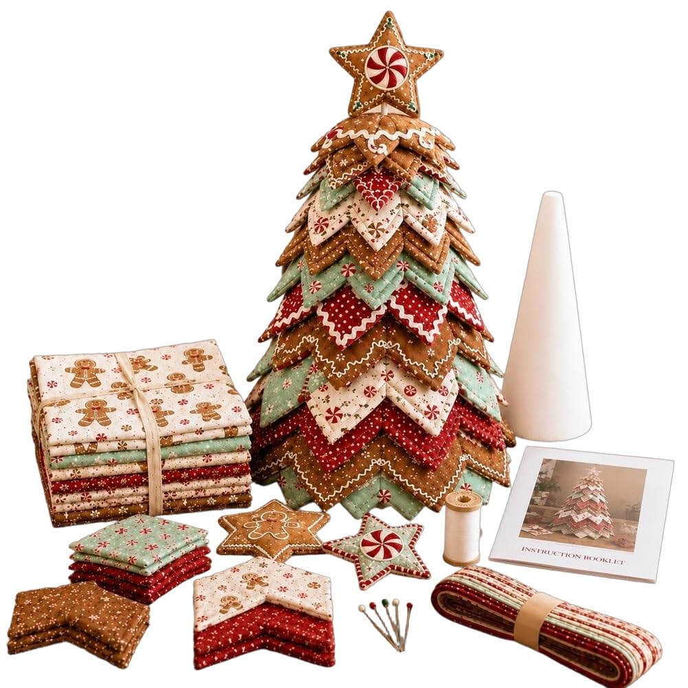 Americana Christmas Tree Quilt Kit, DIY Patchwork Sewing Craft Kit (GOLDSTAR)