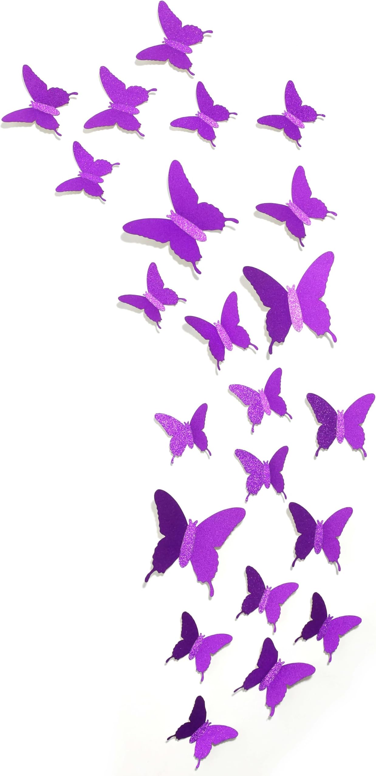 Glitter 3D Butterfly Wall Stickers – Purple Sparkle Butterfly Wall Décor (36 Pcs) for Bedroom, Living Room, Hallway, Party Decorations, Wedding Backdrop, DIY Wall Art, Removable Peel and Stick Decals