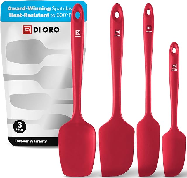 DI ORO® 4-Piece Silicone Spatula Set - 315°C Heat Resistant Non Stick Rubber Kitchen Spatulas for Cooking and Baking - Award-Winning Professional Grade Spatula Set - Best Silicone Utensil Set