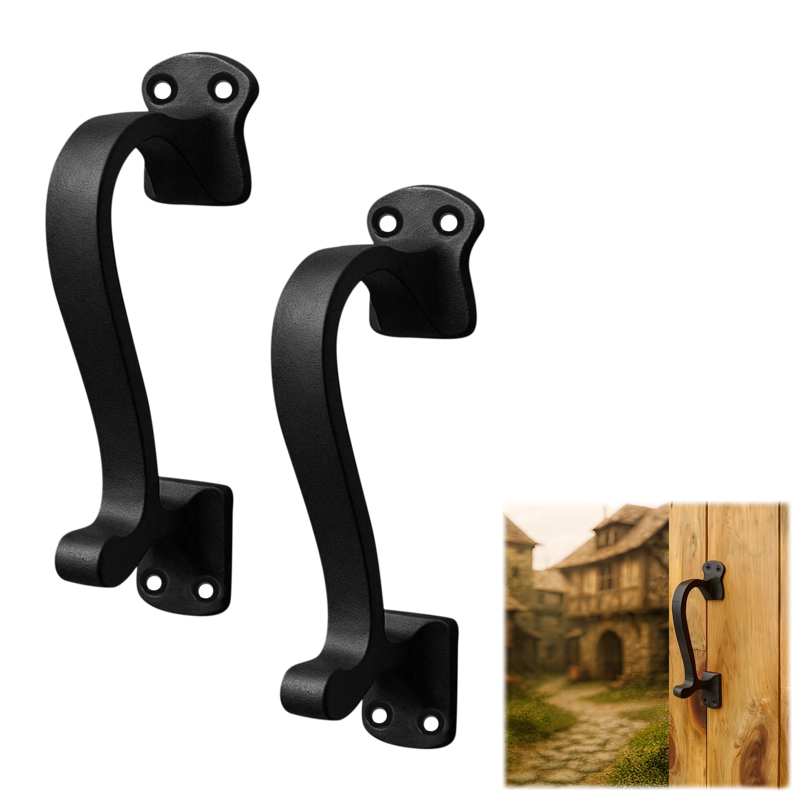 SaKeGa Mystic Colonial Medieval Solid Cast Iron Door & Cabinet Pull Handles with Compact Grip, Set of 2, 6 inch Rustic Vintage Hardware for Drawers, Cabinets & Decorative Doors