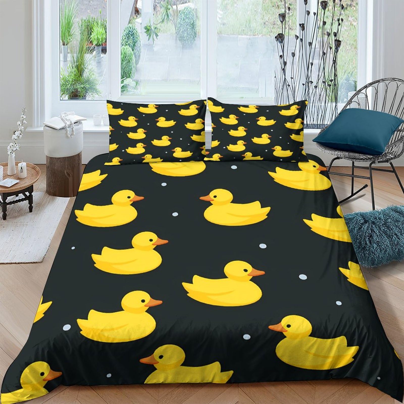 Ctjqhvkz Style-8 3D Printed Yellow Duck Fitted Sheet Microfiber Soft Black Cartoon Bed Sheet For Bedroom Guest Room Mattress Protection Single（135X200cm）