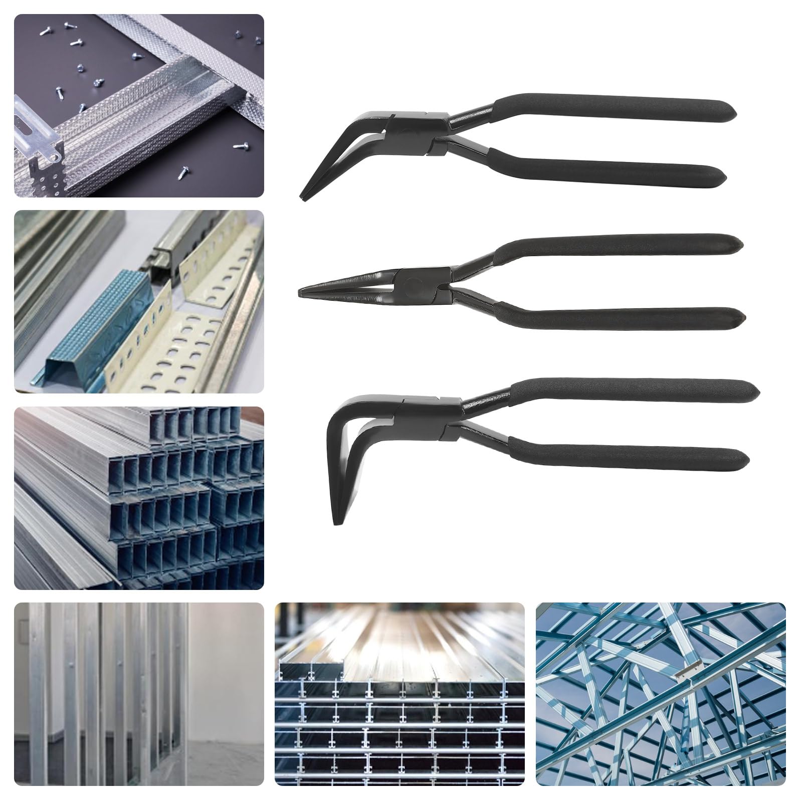 Juego de 3 alicates plegables, alicates para chapa recta, ángulo de 45°/90°, alicates de doblado de chapa de acero al carbono para techadores, fontaneros, herramientas de plegado manual para doblar