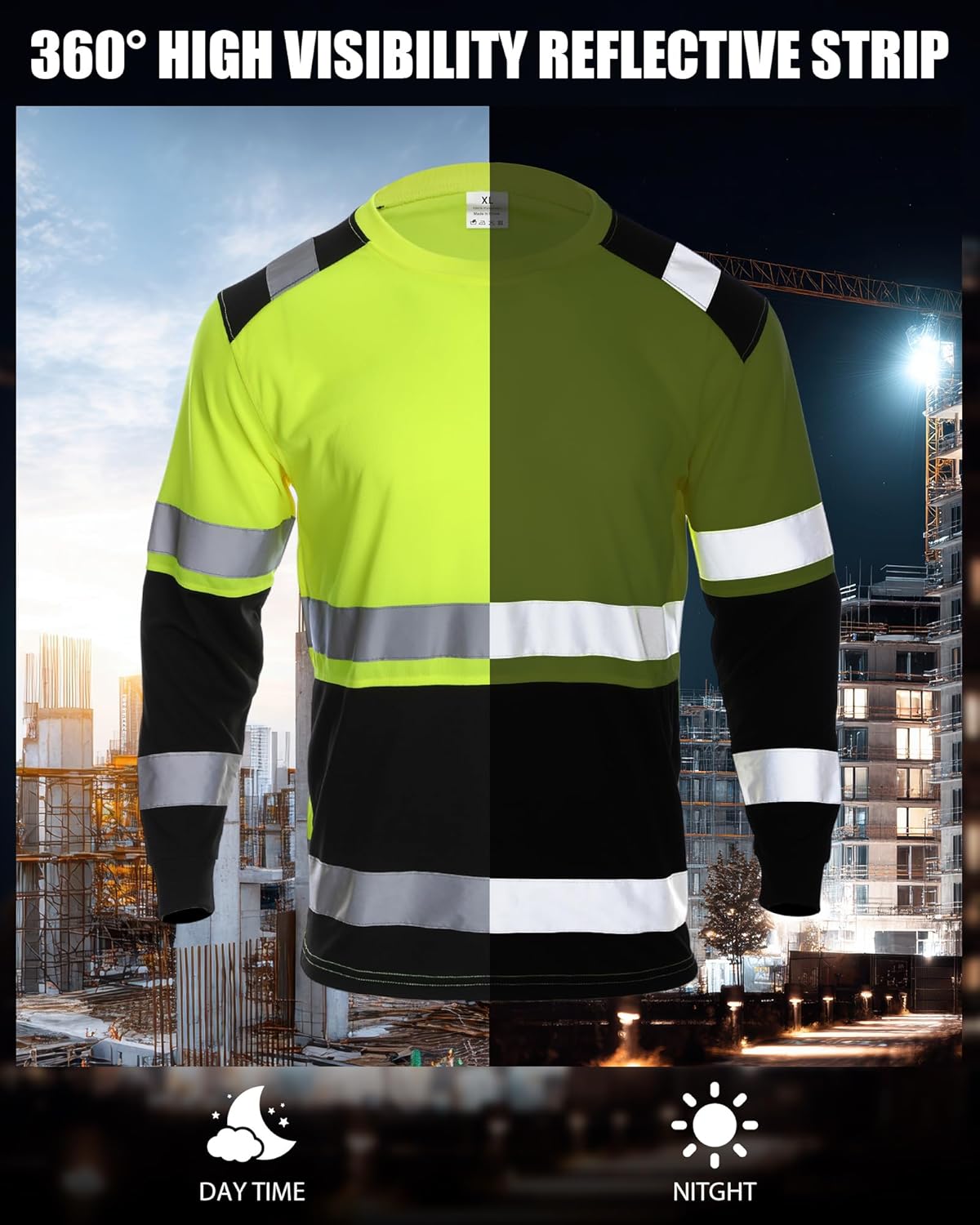 JaGely 4 Pcs Reflective Safety Shirts Long Sleeve High Visibility T-Shirts Hi Vis Construction Work Shirts Workwear for Men