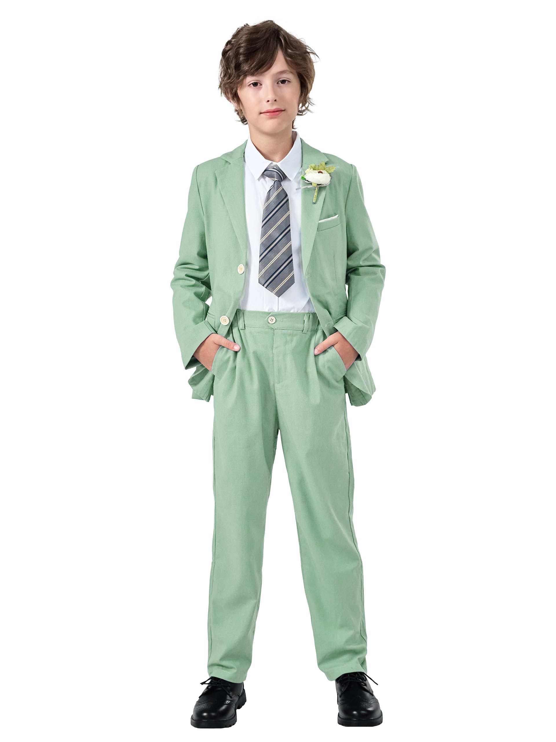 LOLANTA 2 Pezzi Completo Giacca e Pantaloni in Lino per Bambino, Abito Cerimonia Elegante Bambino, Ragazzi Paggetto Matrimoni Battesimo Abito in Lino Suit Set, Giacca+Pantaloni