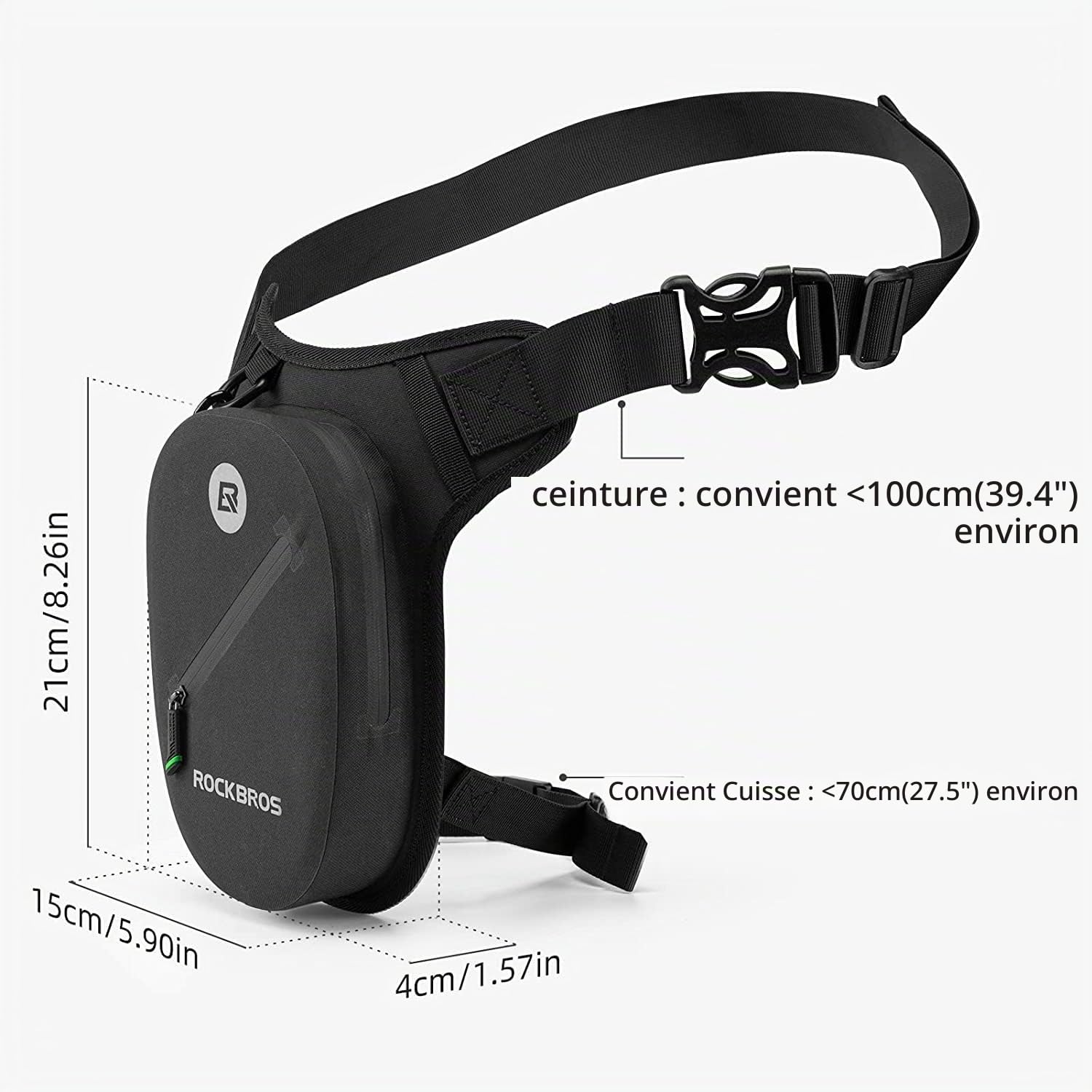 ROCKBROS Sacoche de Jambe Moto, Sac Moto Étanche avec Bandoulière, Sac Ceinture Réfléchissant Amovible, Sacoche en Cuisse Homme Femme pour Moto Cyclisme Randonnée Sports en Plein Air