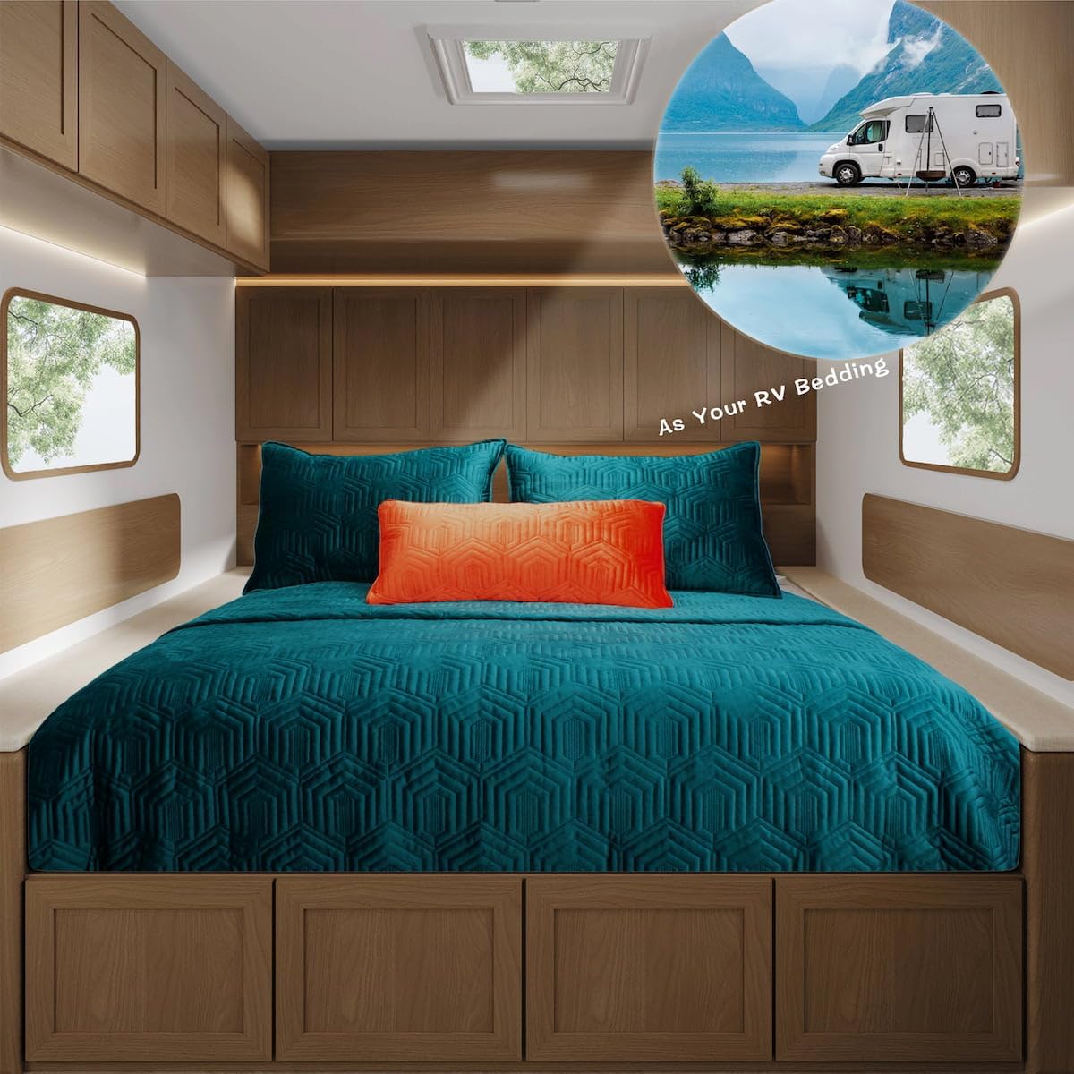 Querencia Luxury Velvet Quilt - Teal Green Velvet Comforter Set Queen Size, Cozy Warm Winter Dark Teal Bedspread Coverlet, Jewel Tone Bedding for Men Women, Geometric Quilted 3 Piece (Full/Queen) - Image 4