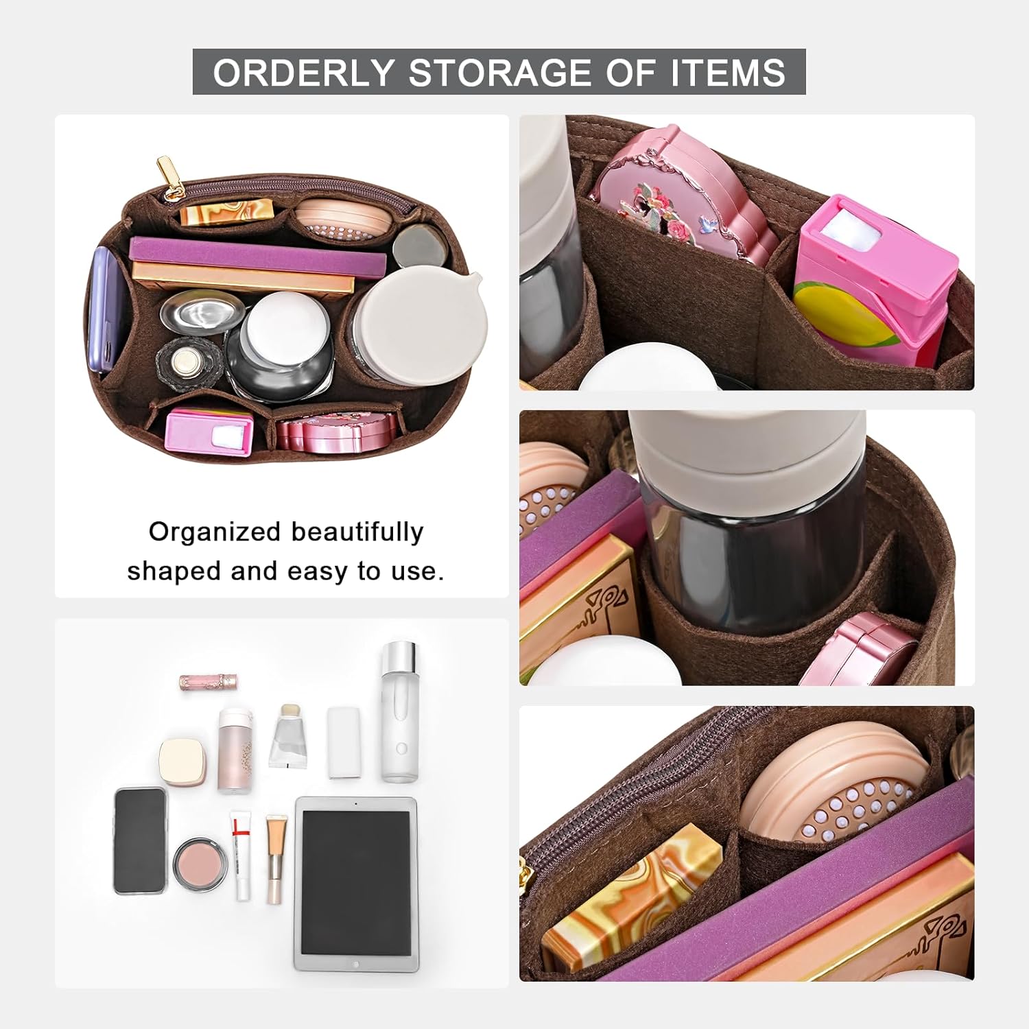 Purse Organizer Inserts for Speedy 35 Felt Purse Inserts HandBag and Tote bag Neverful Organizer Insert (Brown,X-Large - Image 5