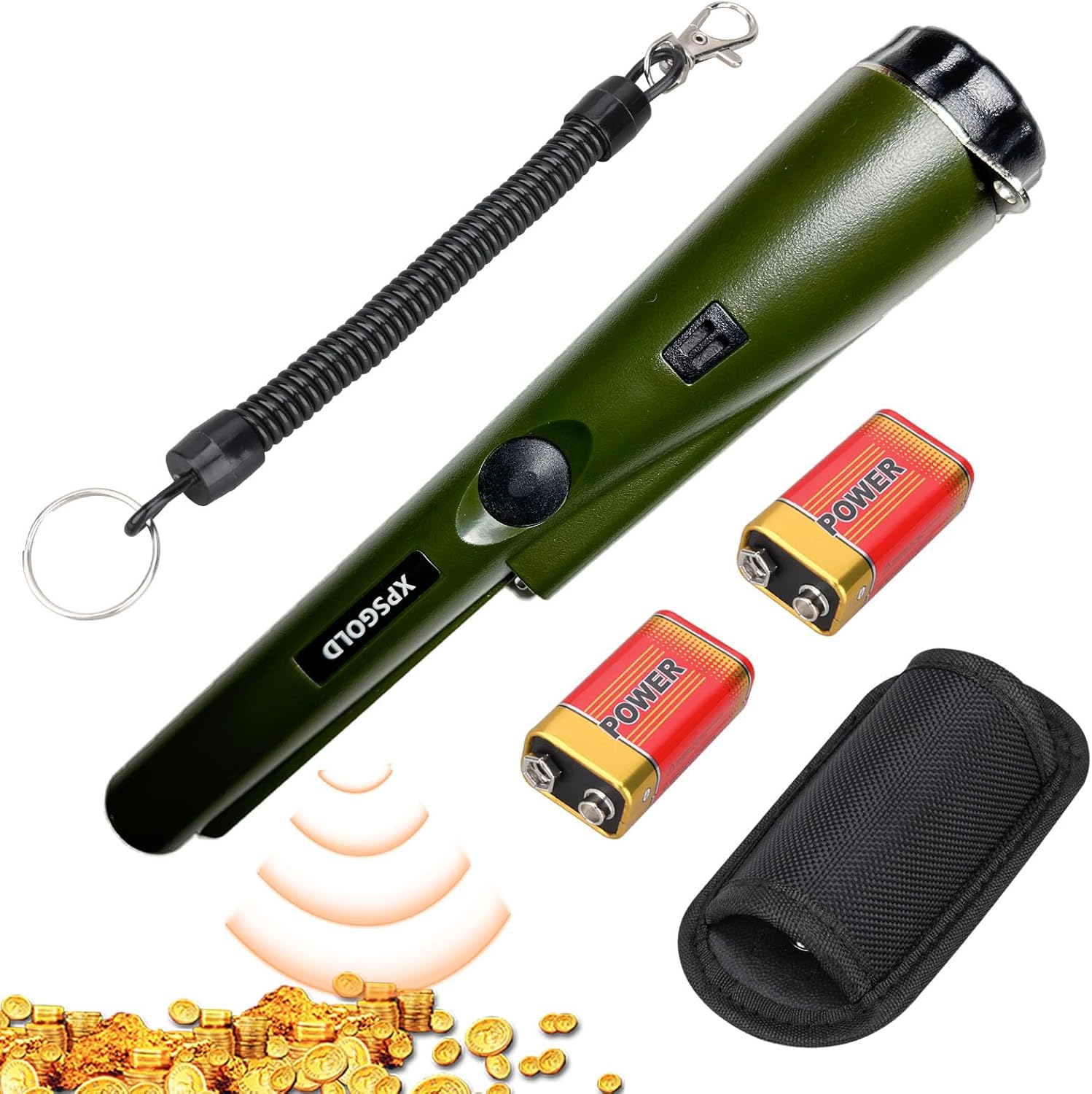 Metal Detector Pinpointing, Pinpointer 360 Degree Search Gold&Treasure Finder with Belt Holster &LED Indicator& Buzzer Vibration, for Adults and Kids (Army Green)