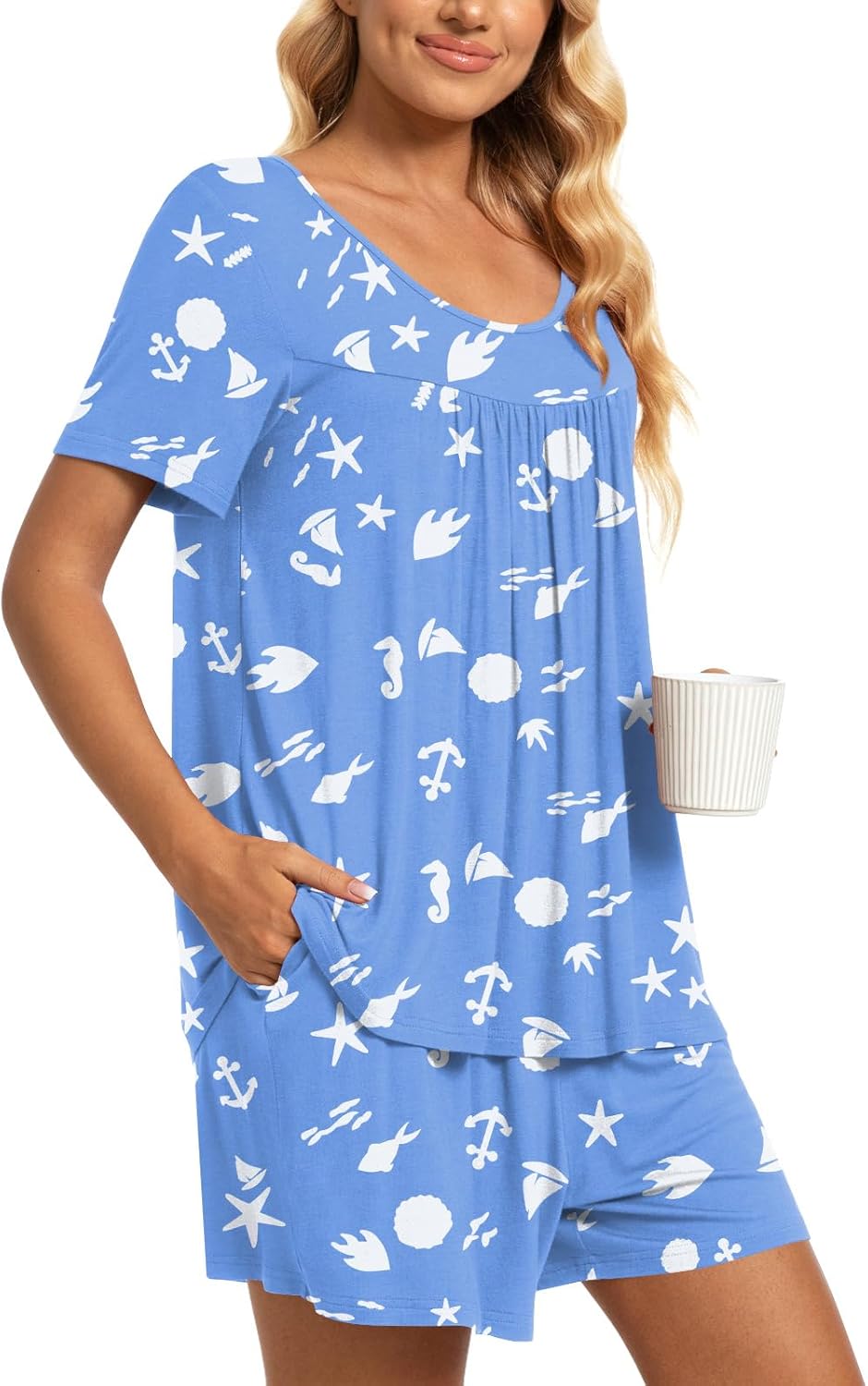 TAOHUADAO 2 Piece Women's Short Sleeve Pajama Sets, Lounge Sleepwear Ladies Pjs Sets with Pockets - Image 3