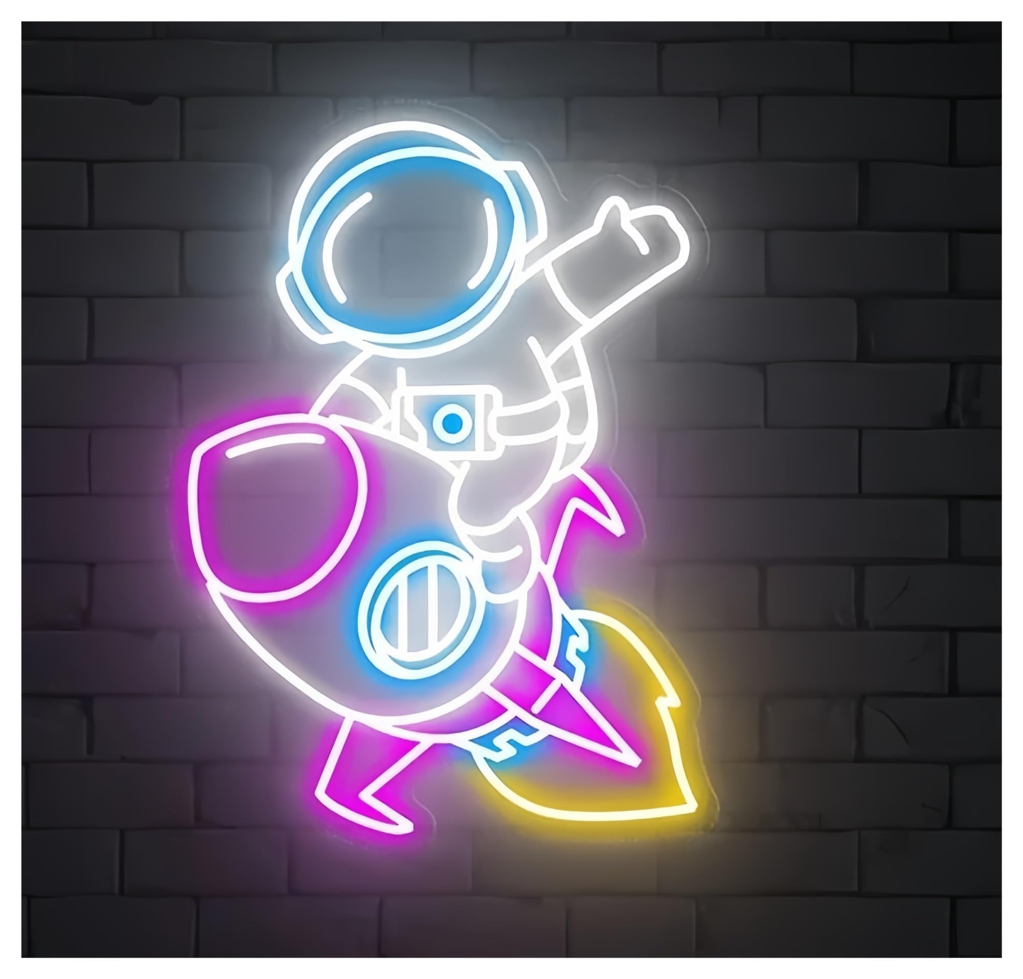 Shouxi B Sign Lamp Cute Astronaut Riding Rocket Neon Sign For Kids Room Edroom Wall Art Decor 60Cm(B)