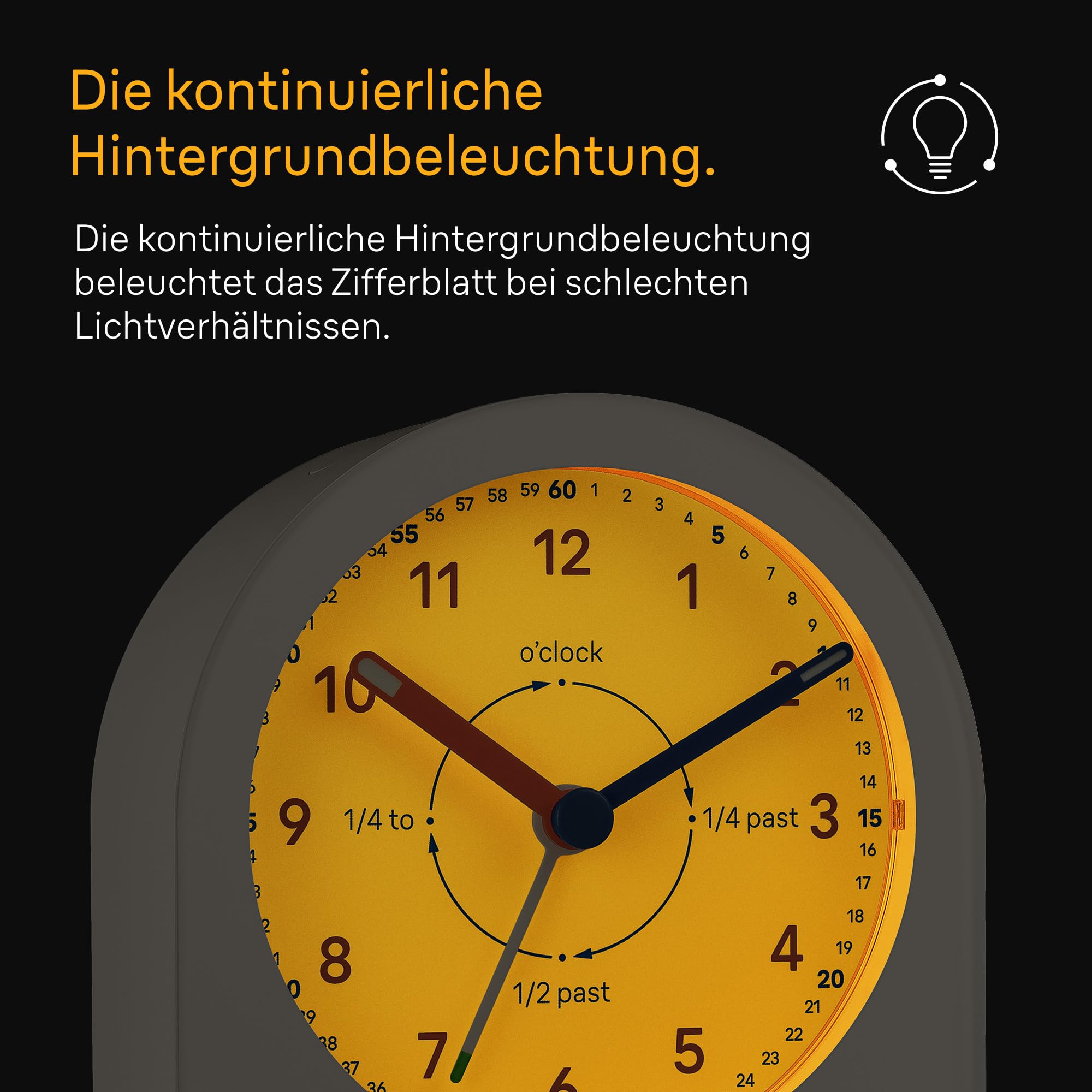 Braun analoger Zeitlehrer Wecker mit Schlummerfunktion, kontinuierlicher Hintergrundbeleuchtung, geräuscharmem Quarzwerk, leicht ablesbarem Ziffernblatt, ansteigender Signalton, Weiß, Modell BC22TW.