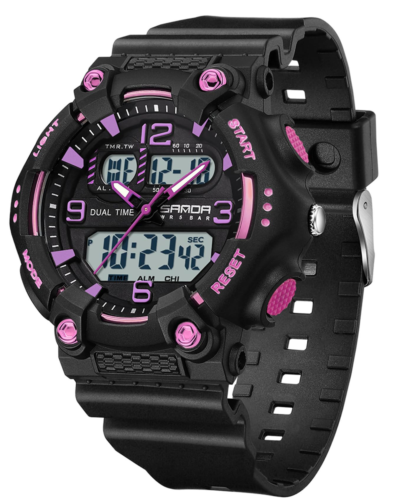 Gosasa Montre de sport analogique numérique pour homme et femme - Double affichage - Étanche jusqu'à 50 m - Style militaire - Robuste - Avec rétroéclairage LED - Bracelet en TPU pour l'entraînement