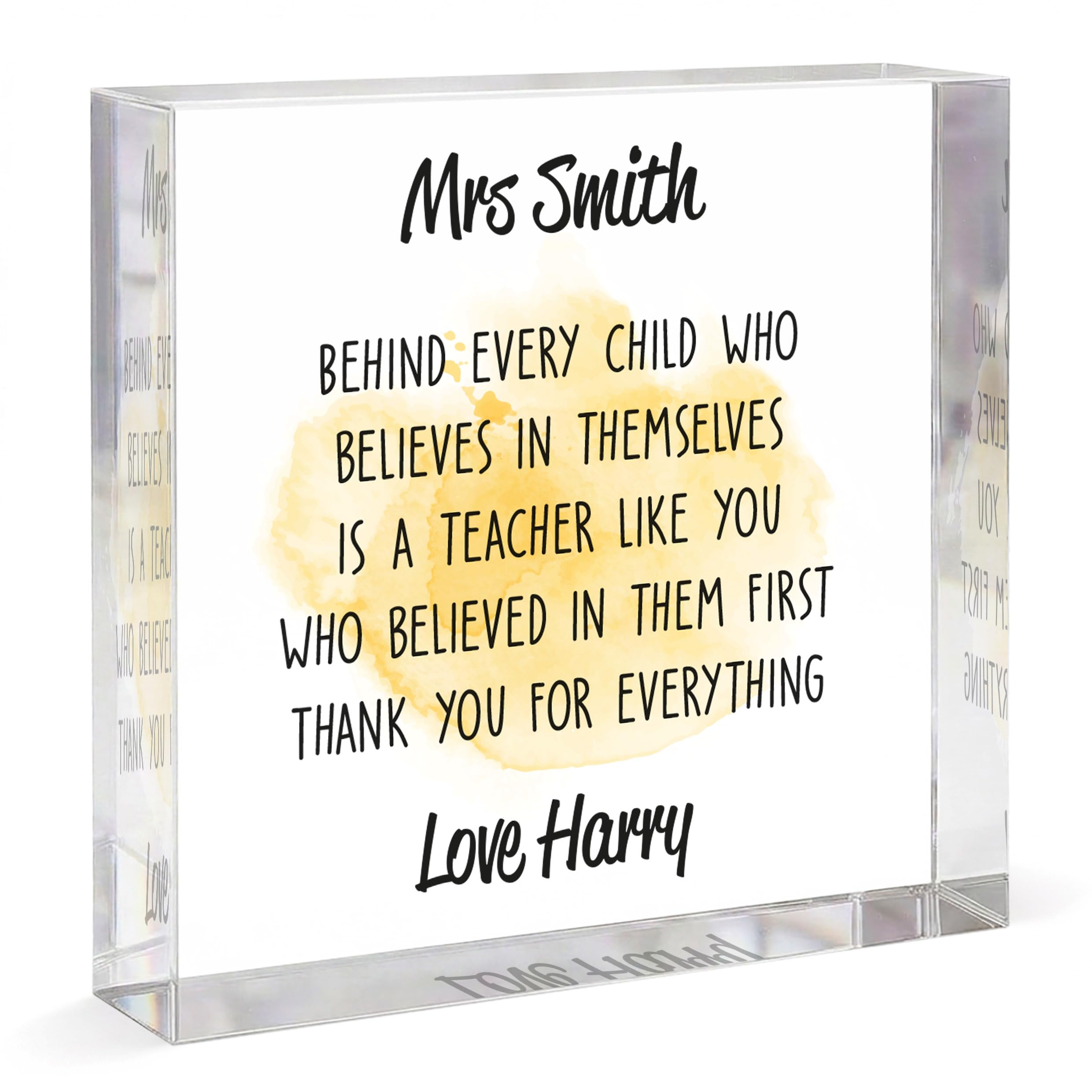 Beecreative Personalised Teacher Presents - Personalised Teacher Gift Ornament Plaque - Teacher Assistant Keyworker SEND Gift - With Grey Bag