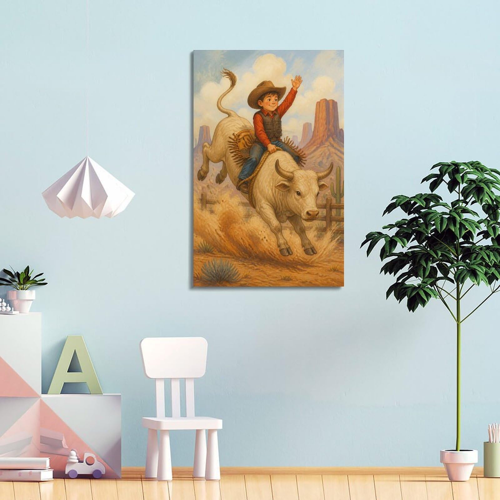 OKAHYS Poster du rodéo Western Rodeo Bull Riding - Impression sur toile - Décoration murale idéale pour famille, cave, salle de jeux, chambre de garçons et de filles - 60 x 90 cm