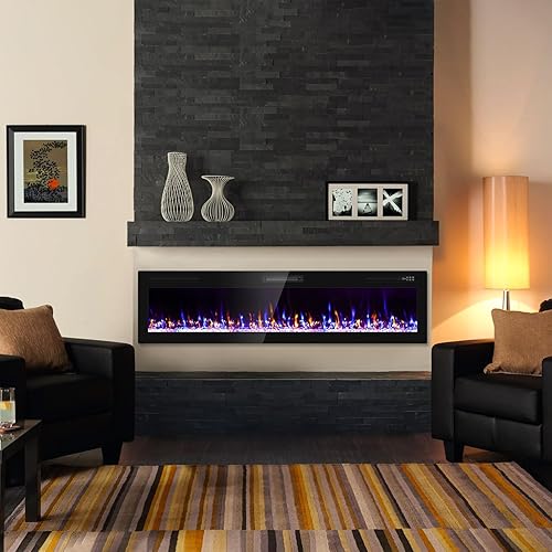 Vista 11 de Chimenea eléctrica de 50 pulgadas y montaje en pared con control remoto y pantalla táctil Calentador de chimenea de 1500 W con temporizador