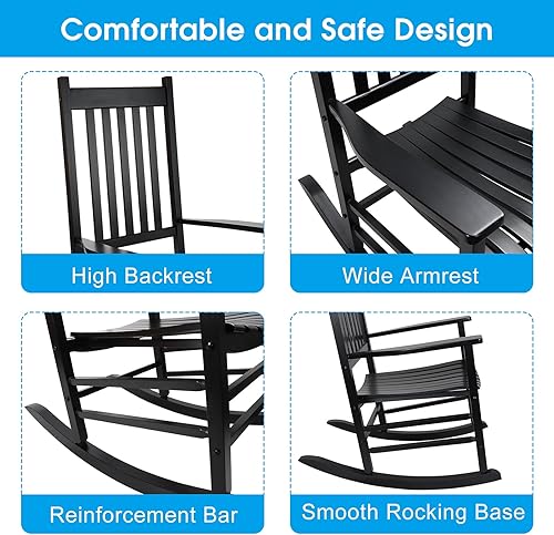 Miniatura 7 de Mecedora de patio, mecedora para exteriores, mecedora de madera para porche, mecedora de madera para adultos para jardín, césped, balcón, patio