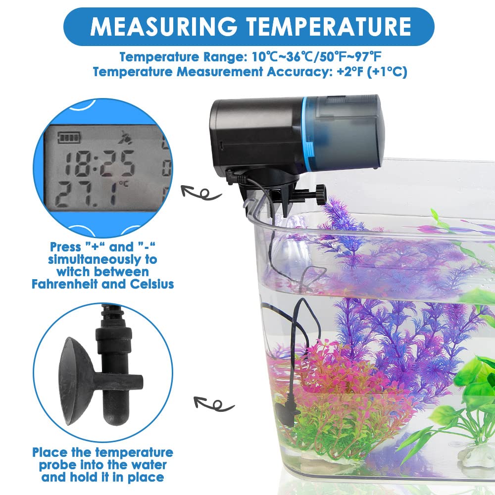 Lukovee Mangeoire automatique pour poissons, affichage de l'heure d'alimentation, minuterie rechargeable par USB, distributeur de nourriture pour aquarium ou aquarium avec grande capacité de 200 ml