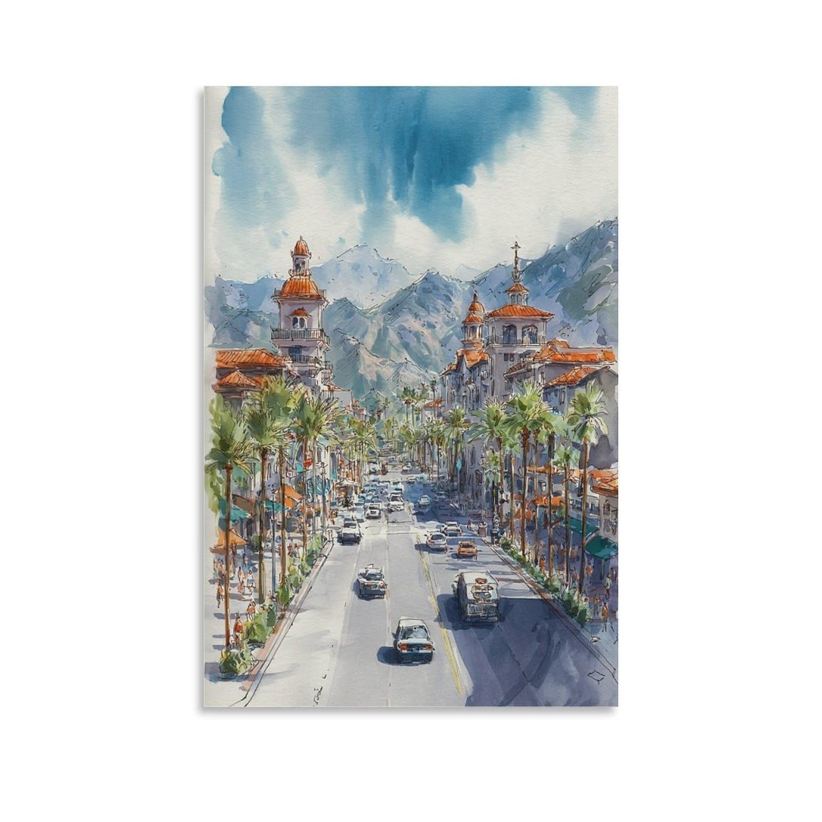 XWYMXZ Las Vegas Street 20x30inch(50x75cm) Vintage Travel Poster Watercolor Canvas Art