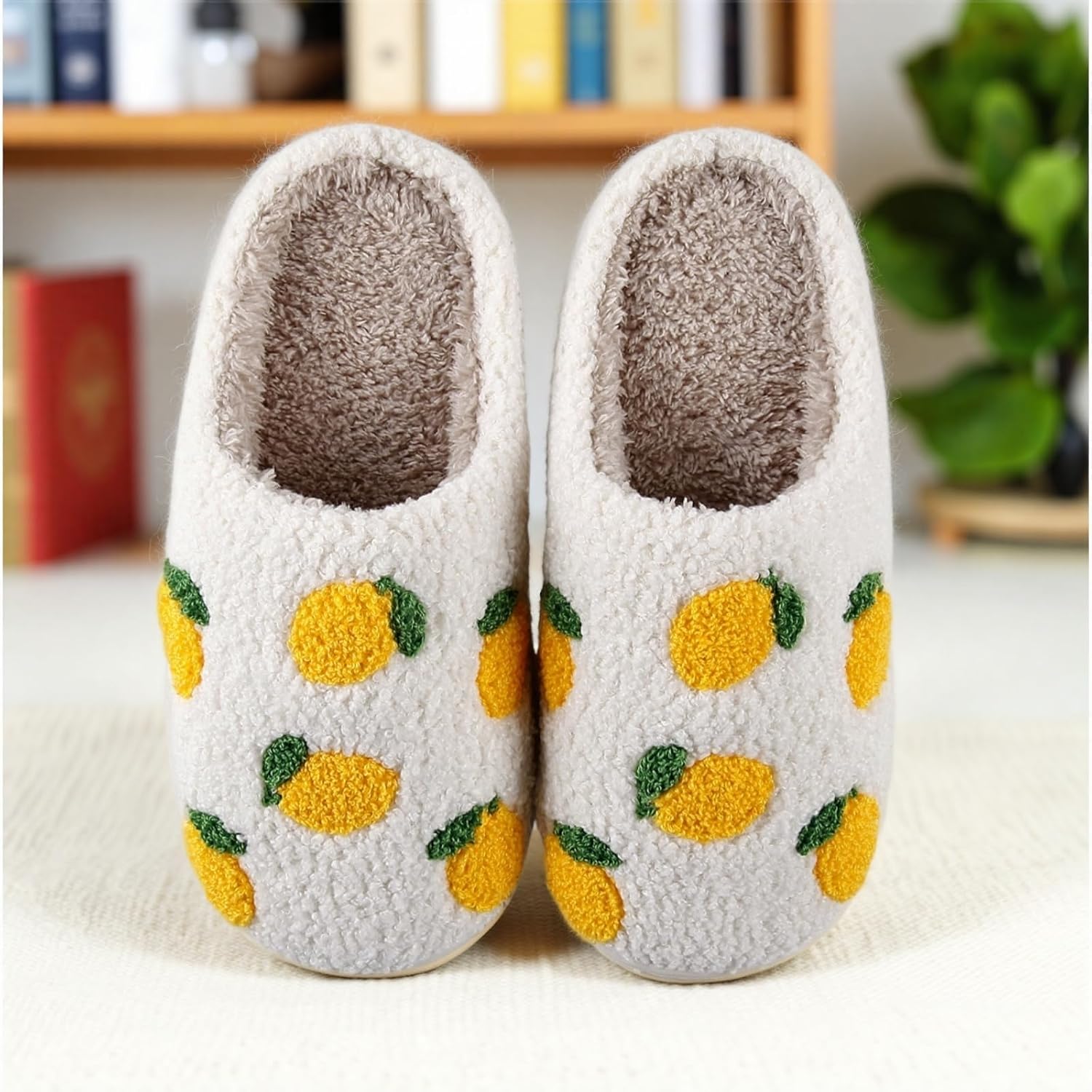 Womens House Fruit Slippers For Bedroom Elastic Comfy Retro Memory Foam Fuzzy Soft Plush Anti-Skid Sole Lined Winter Wool Warm Indoor Outdoor Home Mens Slip-On Flower Shoes