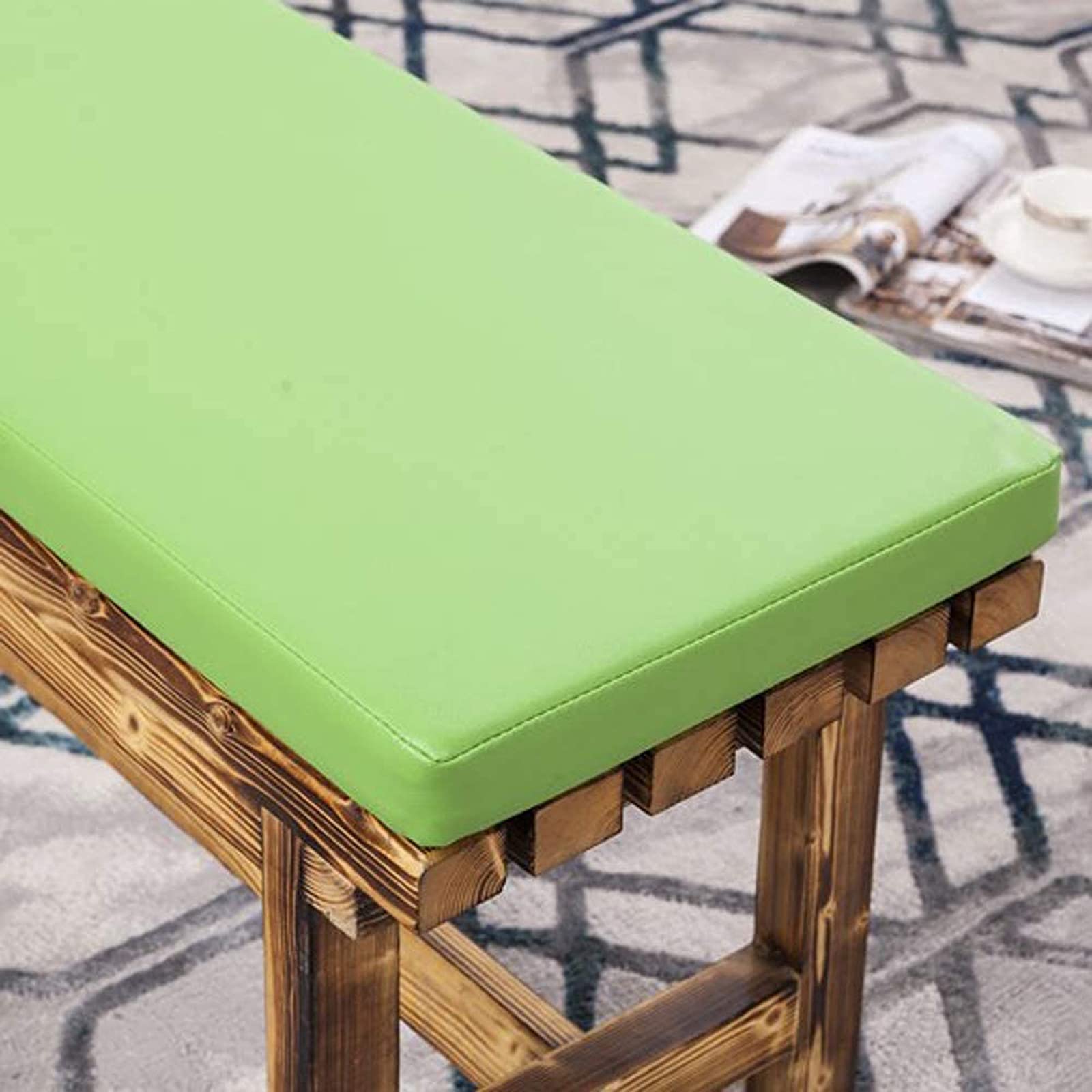 Cojín de banco exterior verde de piel sintética impermeable para evitar manchas y lluvia en el columpio