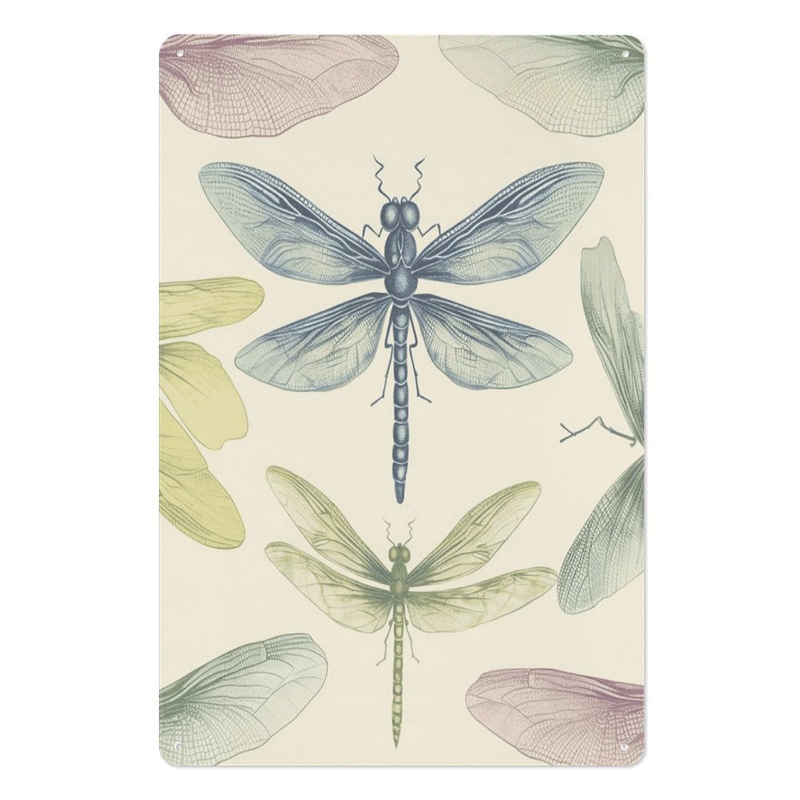 Dragonfly Drawing Tin Sign Novelty Vintage Wall Art for Home Farmhouse Decor Metal Signs Classical Tin Hanging Picture for Yard Hotel Living Room 11.8x7.8 Inches