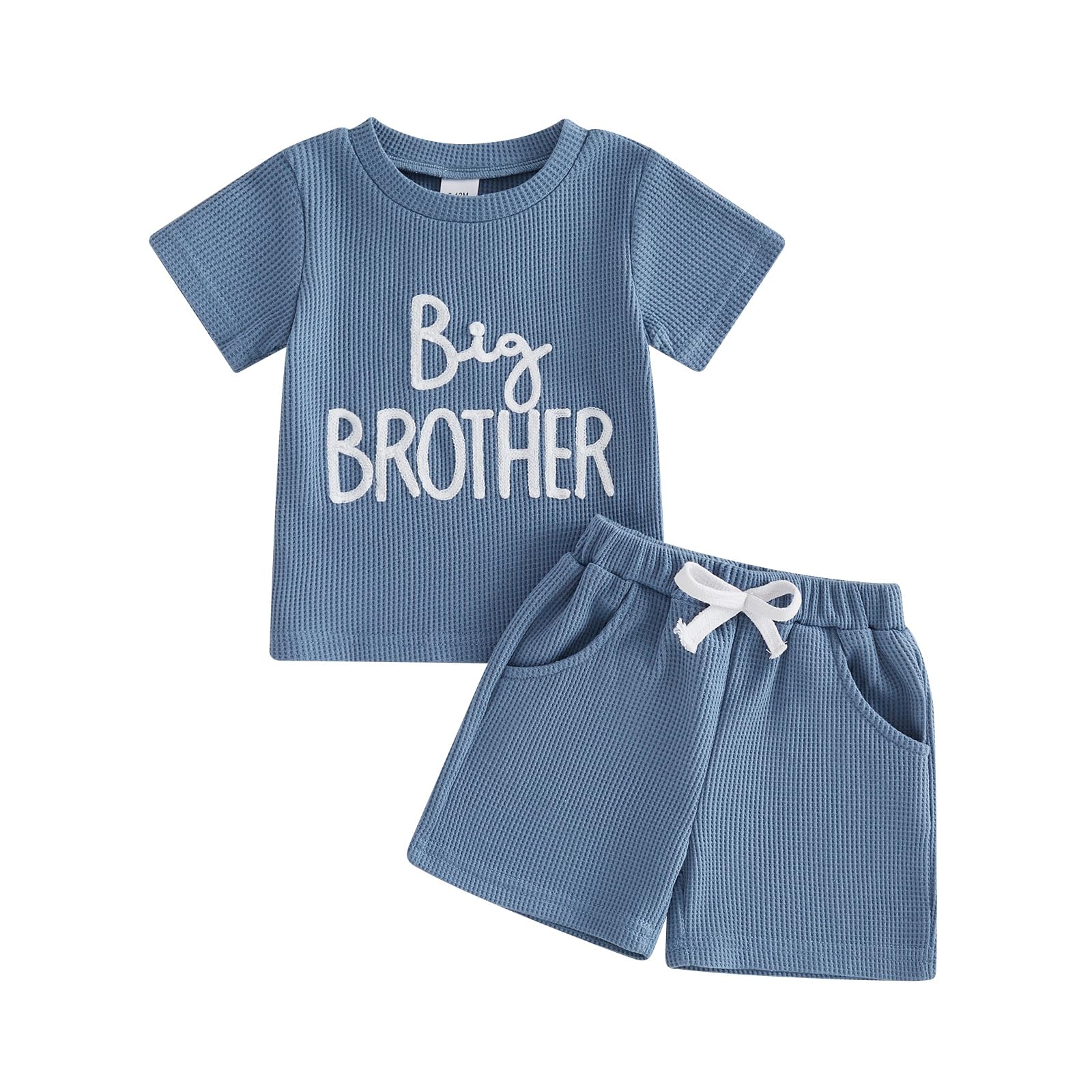 Photo 1 of Ayalinggo Big Brother Little Brother Matching Outfits Short Sleeve Waffle T-shirt Top Shorts Set Big Lil Bro Sibling Clothes (Blue Big Brother, 2-3 Years)