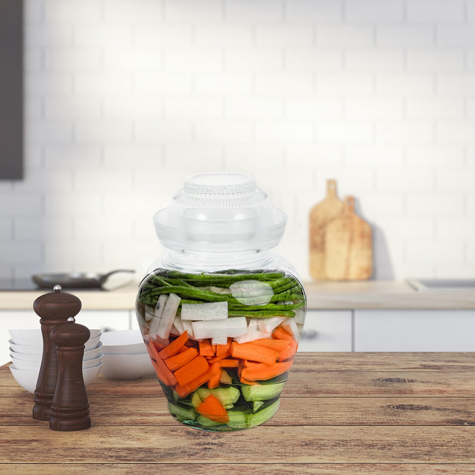Toyvian Transparenter Glasbehälter für Küche 2,5kg mit Schutzdeckel Einmachglas zur Aufbewahrung von Gurken und Eingelegtem Gemüse Schlichtes Design