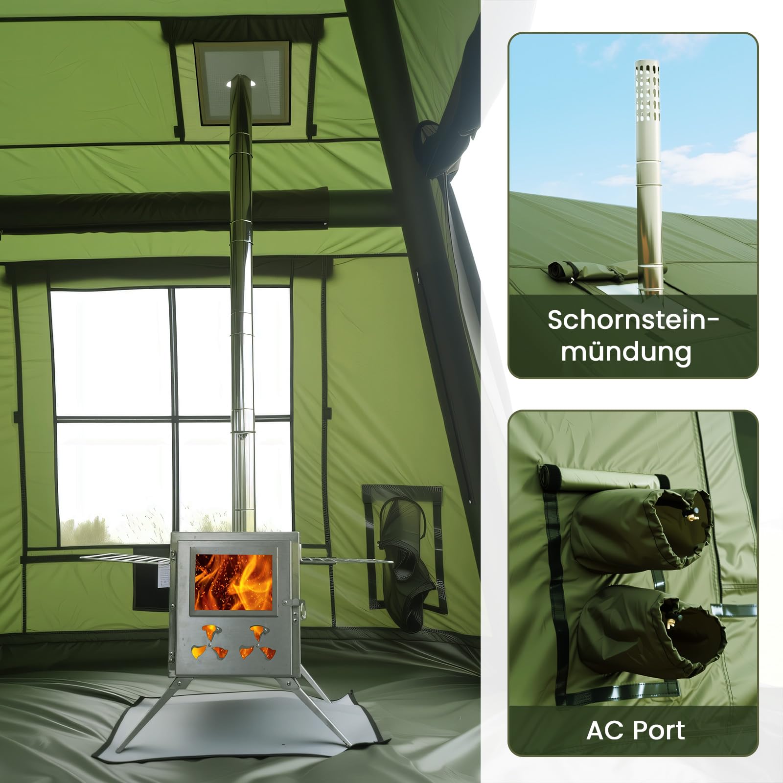 Ytaoeo Aufblasbares Zelt für 8-10 Personen Outdoor Camping Zelt mit Kaminöffnung Vordach Aufblasbares Campingzelt aus Wasserdichtem Oxford-Stoff Air Glamping Zelte