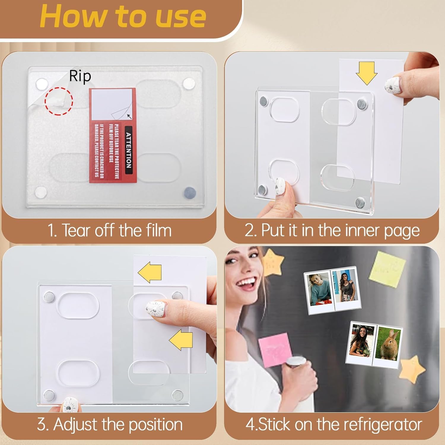 PICASSO SIGNAGE Magnetic Refrigerator Mini Picture Frames fit Picture, Acrylic Photo Frame Compatible with Fujifilm Instax Polaroid Mini for Home Office Fridge/Locker (2x3*2(2 Picture)- Only Frames) 4