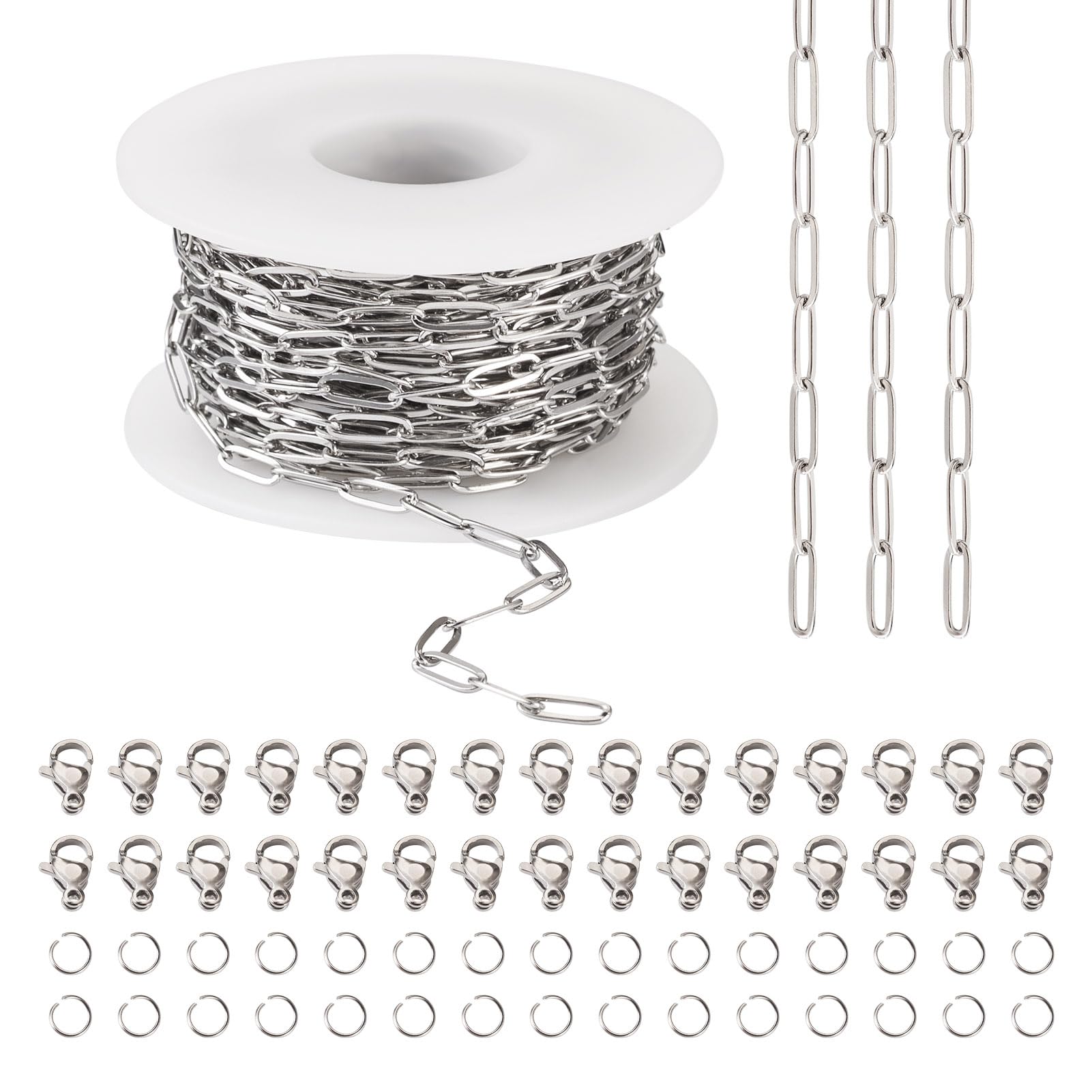 Bestewelry 10m 304 Stainless Steel Paperclip Chains Soldered Link Chain Necklace Chain with Lobster Claw Clasps Jump Rings for Jewellery Making โ image 1