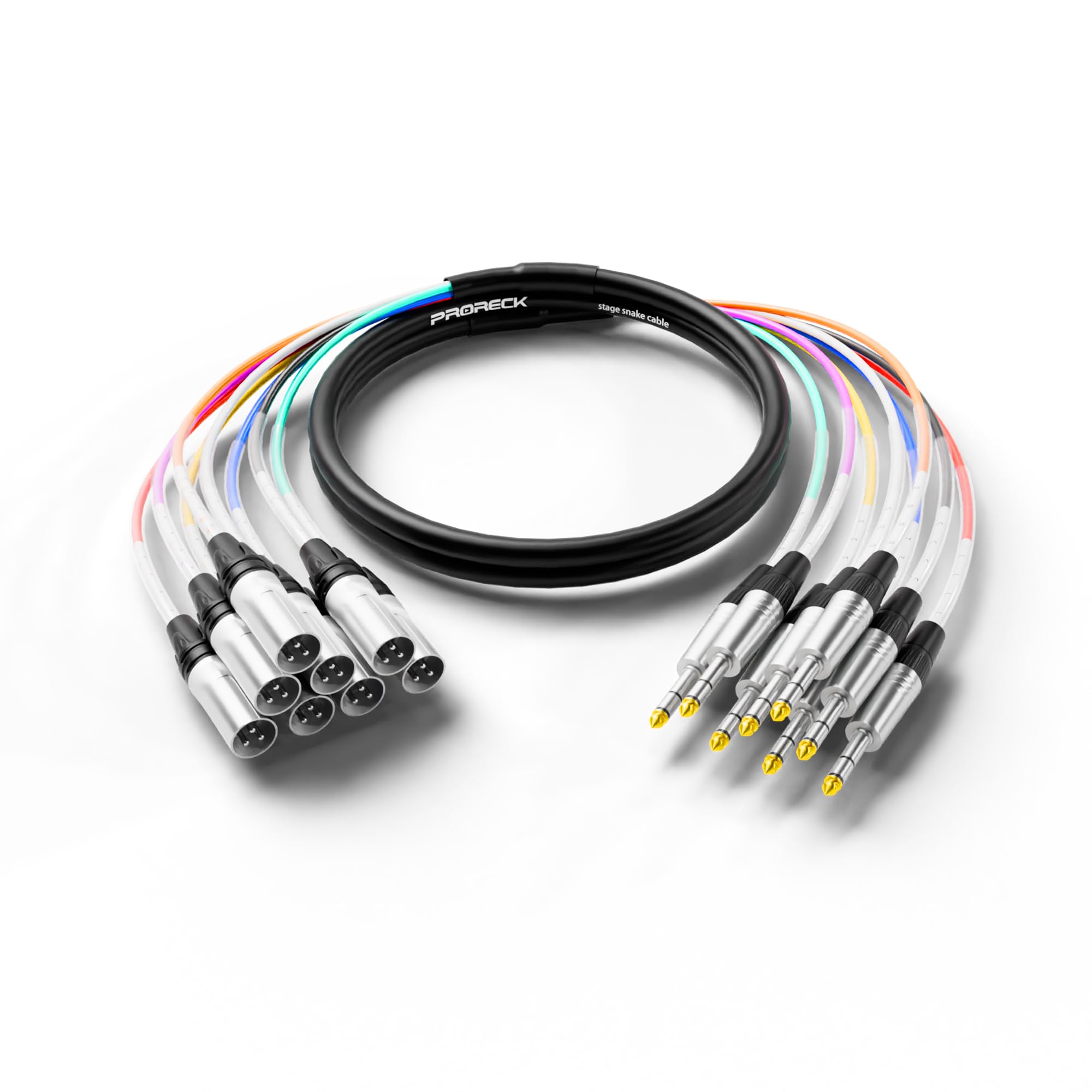 PRORECK 10ft Snake Cable, 8-Channel Shielded Audio Cable 1/4'' TRS to XLR Male, with Color-Marked Connectors for Professional Stage, Studio, and Live (PR-TRS/XLR-8 * 10M)