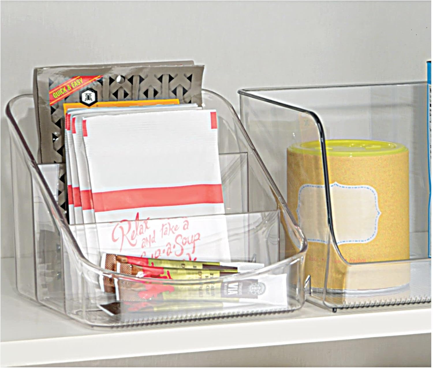mDesign Small Plastic Food Packet Organizer Caddy - Storage Station for Kitchen, Pantry, Cabinet, Countertop - Holds Spice Pouches, Dressing Mixes, Hot Chocolate, Tea, Sugar Packets - 2 Pack - Clear
