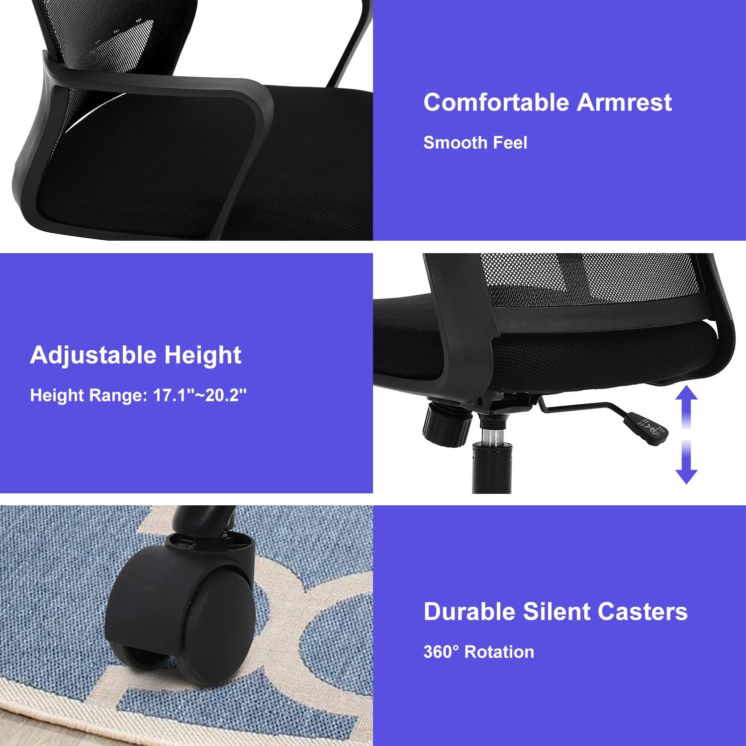 Small Office Chair Home Office Desk Chair Computer Chair Work Chair Mesh Chair Rolling Chair with Armrest for Home Office, Black